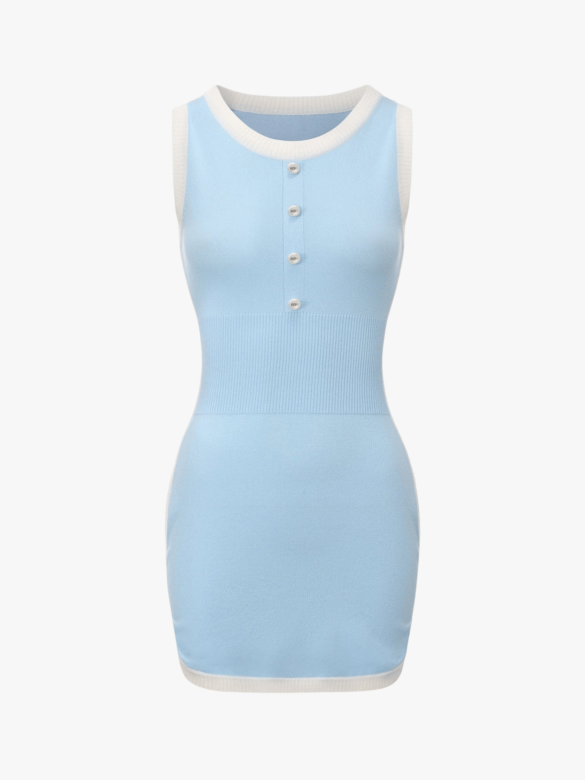 Wilhelmina Contrast-Trim Knit Light Blue Mini Dress made by Nana Jacqueline
