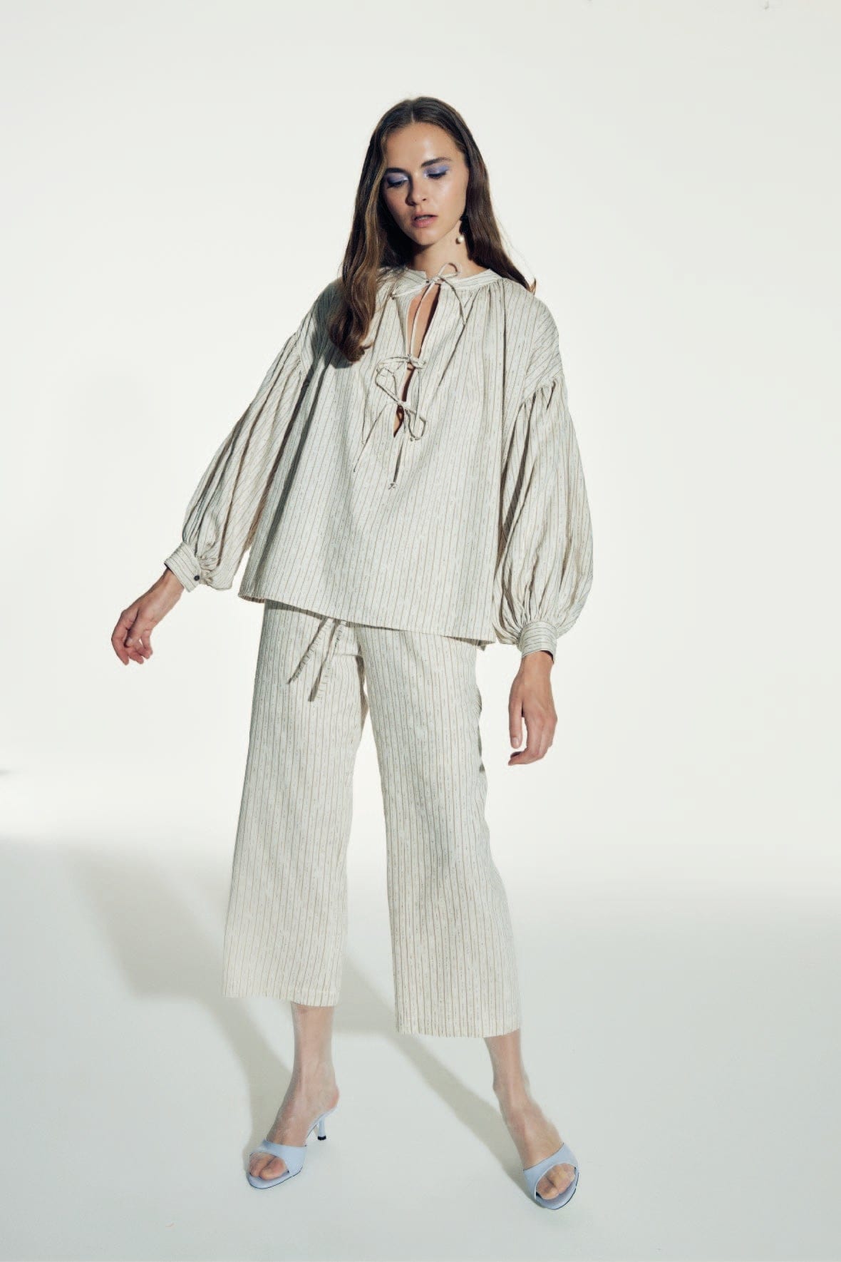 Eve Striped Linen Shirt in Walnut made by Nazli Ceren