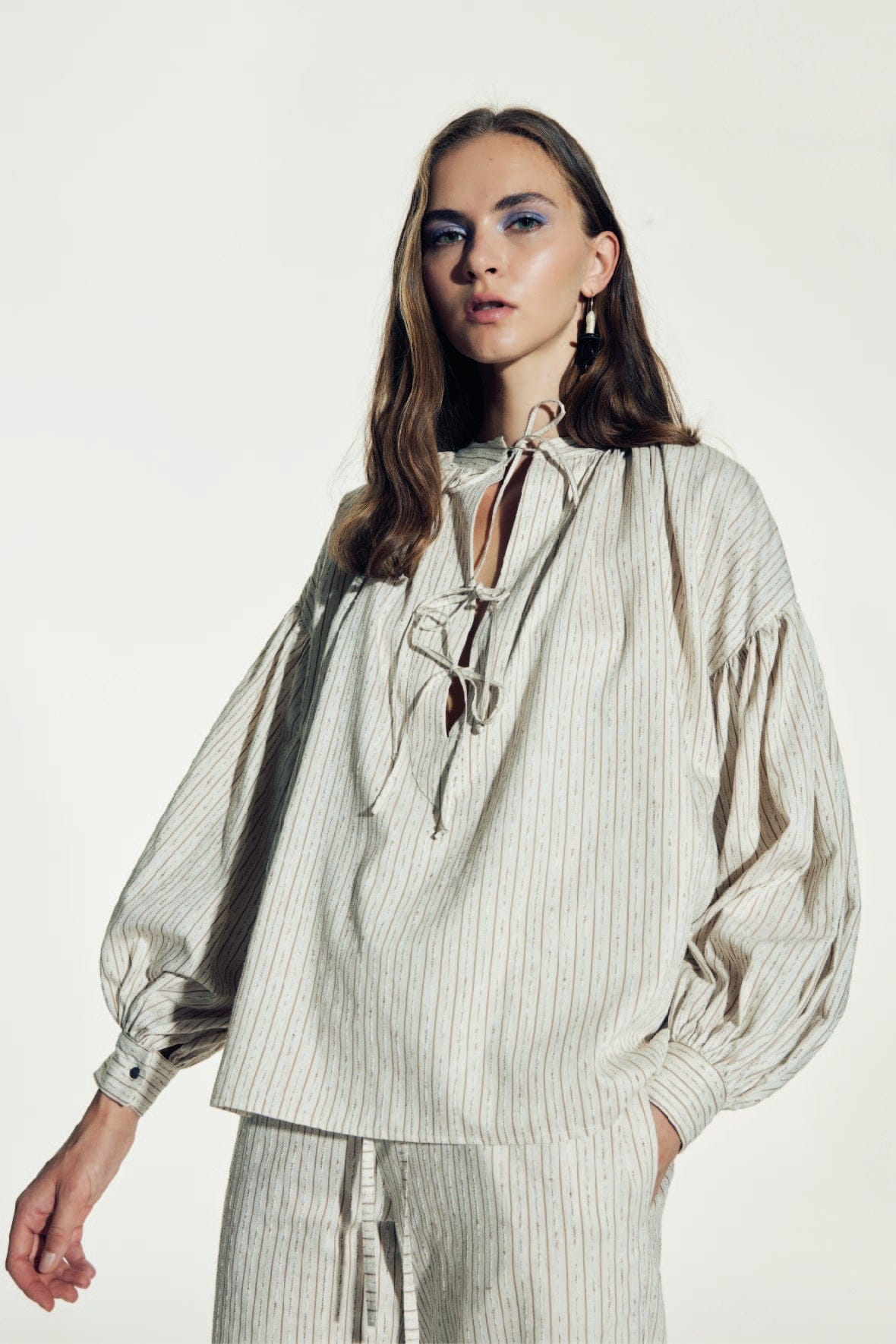 Eve Striped Linen Shirt in Walnut made by Nazli Ceren