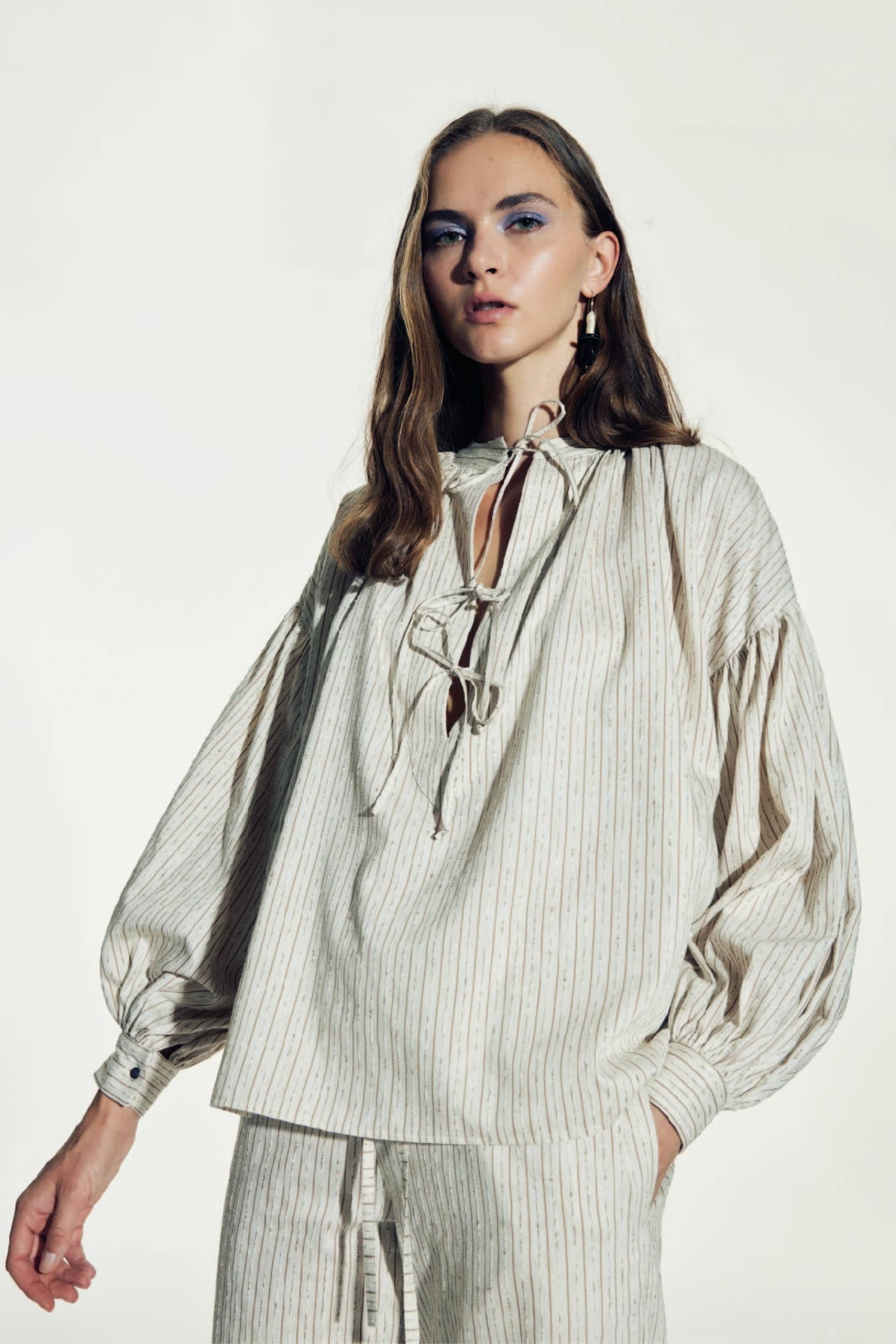 Eve Striped Linen Shirt in Walnut made by Nazli Ceren