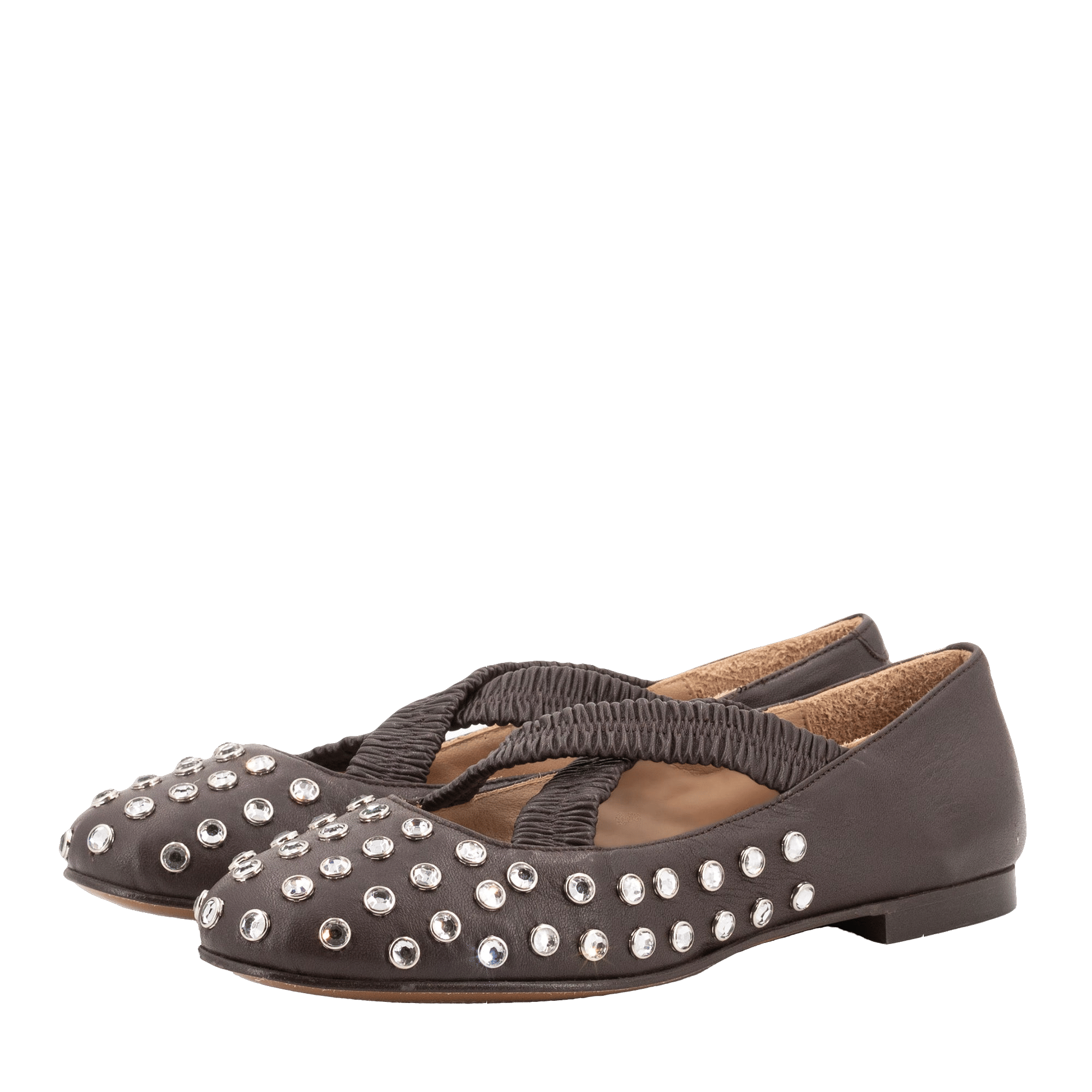 SILVIE  CRYSTALS BROWN BALLERINAS made by Toral