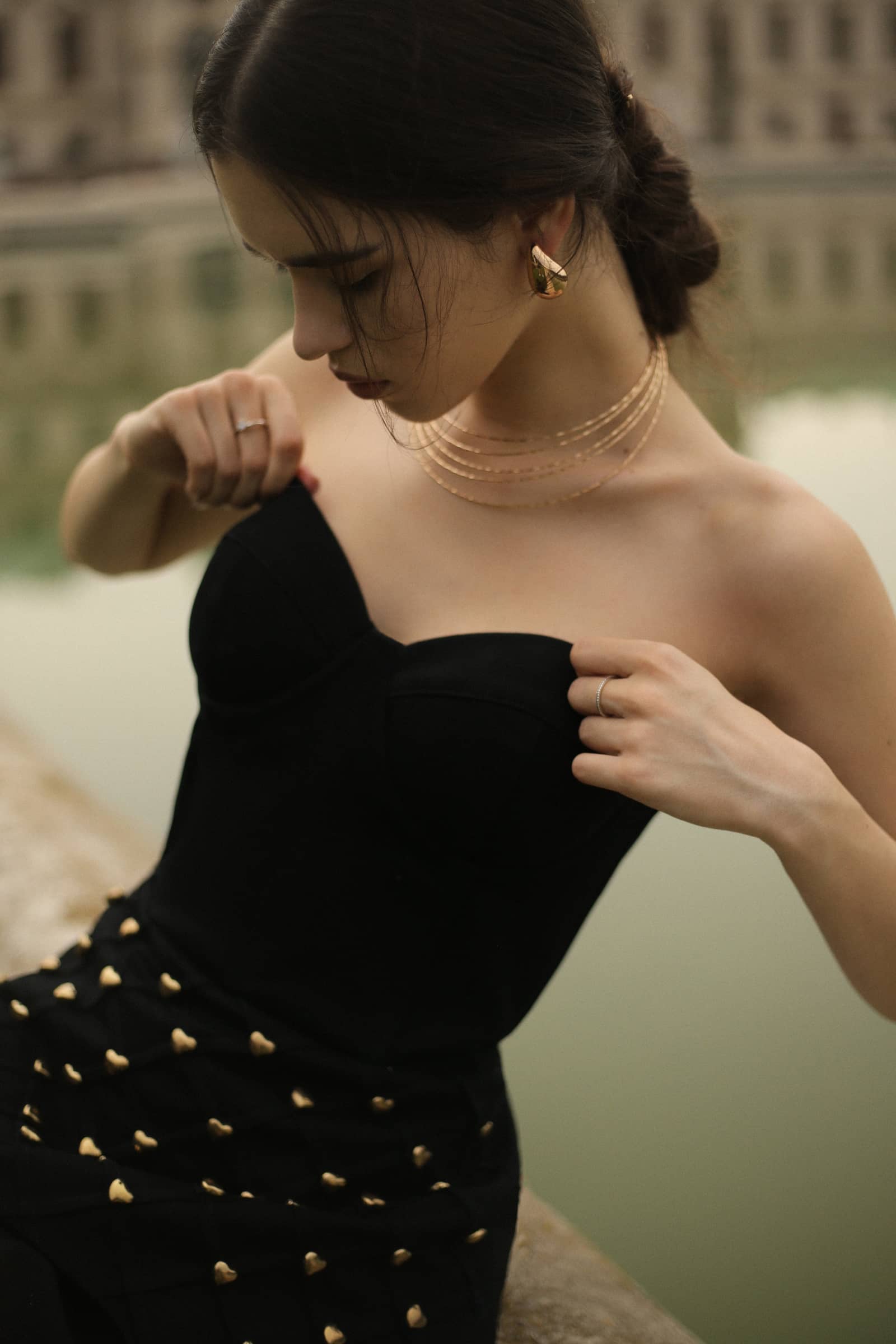 MAXI DRESS with gold decorations made by Guranda