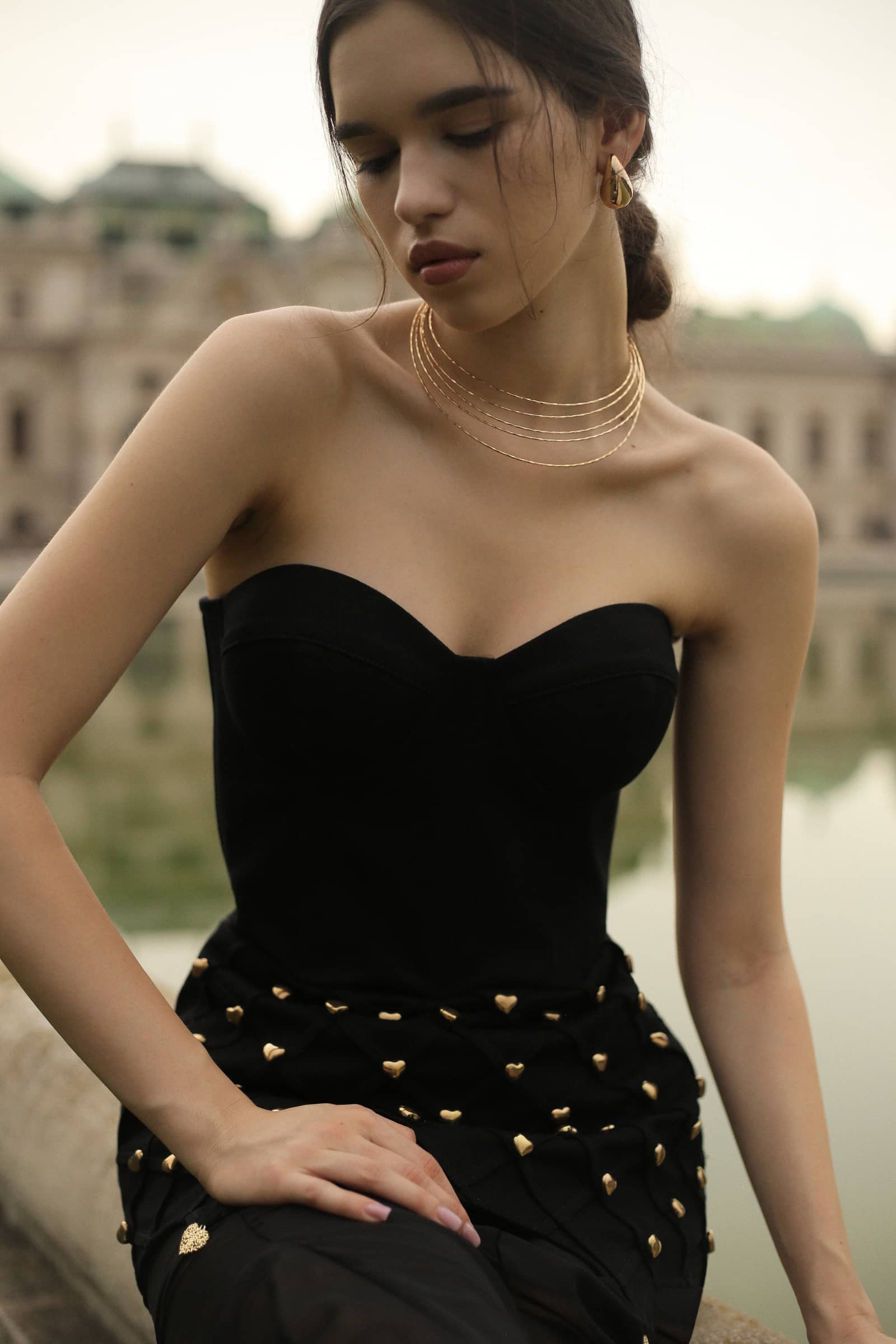 MAXI DRESS with gold decorations made by Guranda