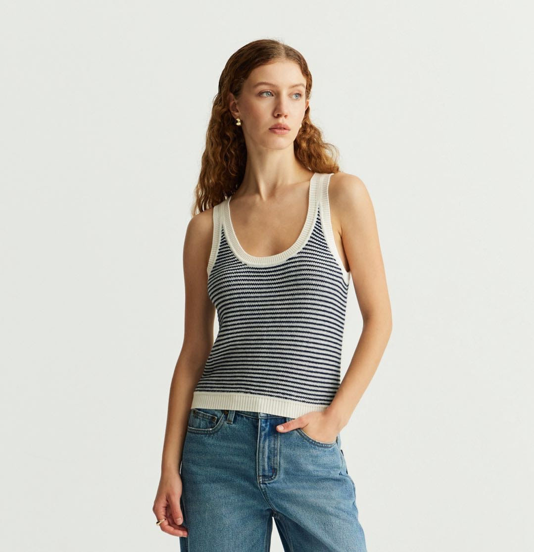 WOOL STRIPED U-NECK TANK TOP made by CRUSH Collection