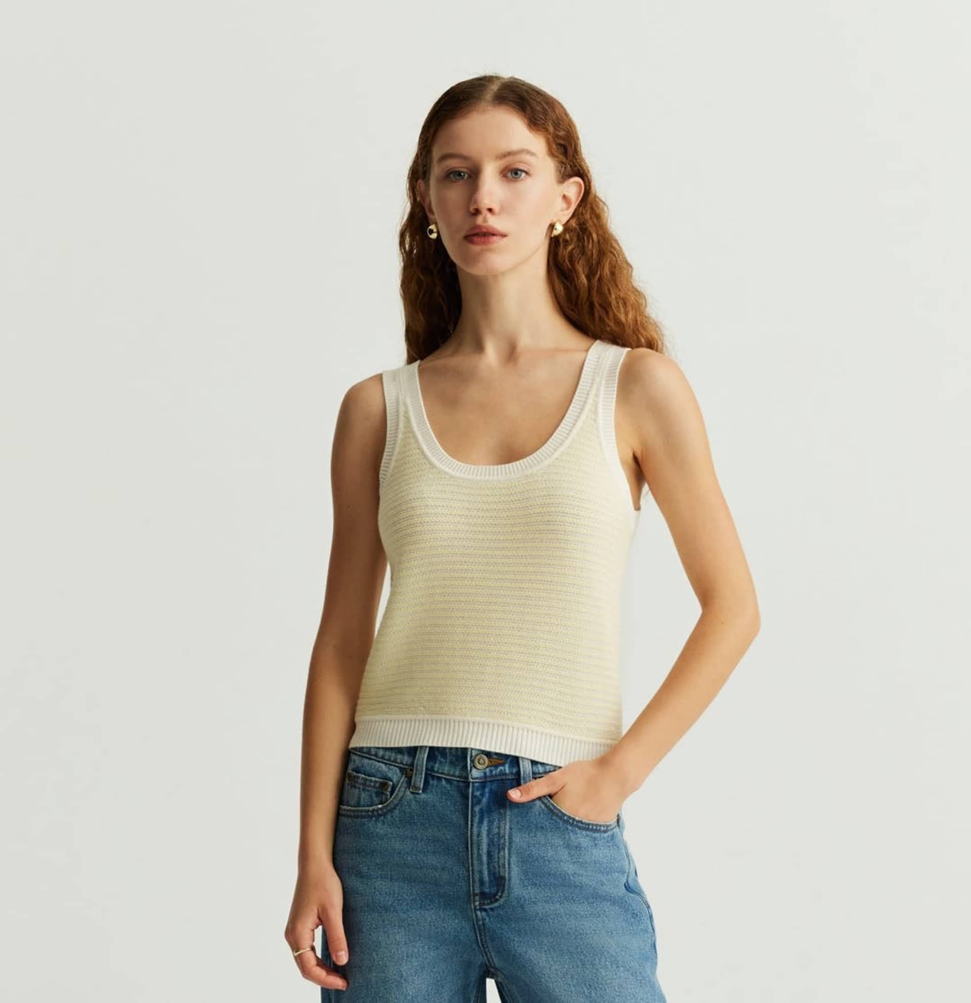 WOOL STRIPED U-NECK TANK TOP made by CRUSH Collection