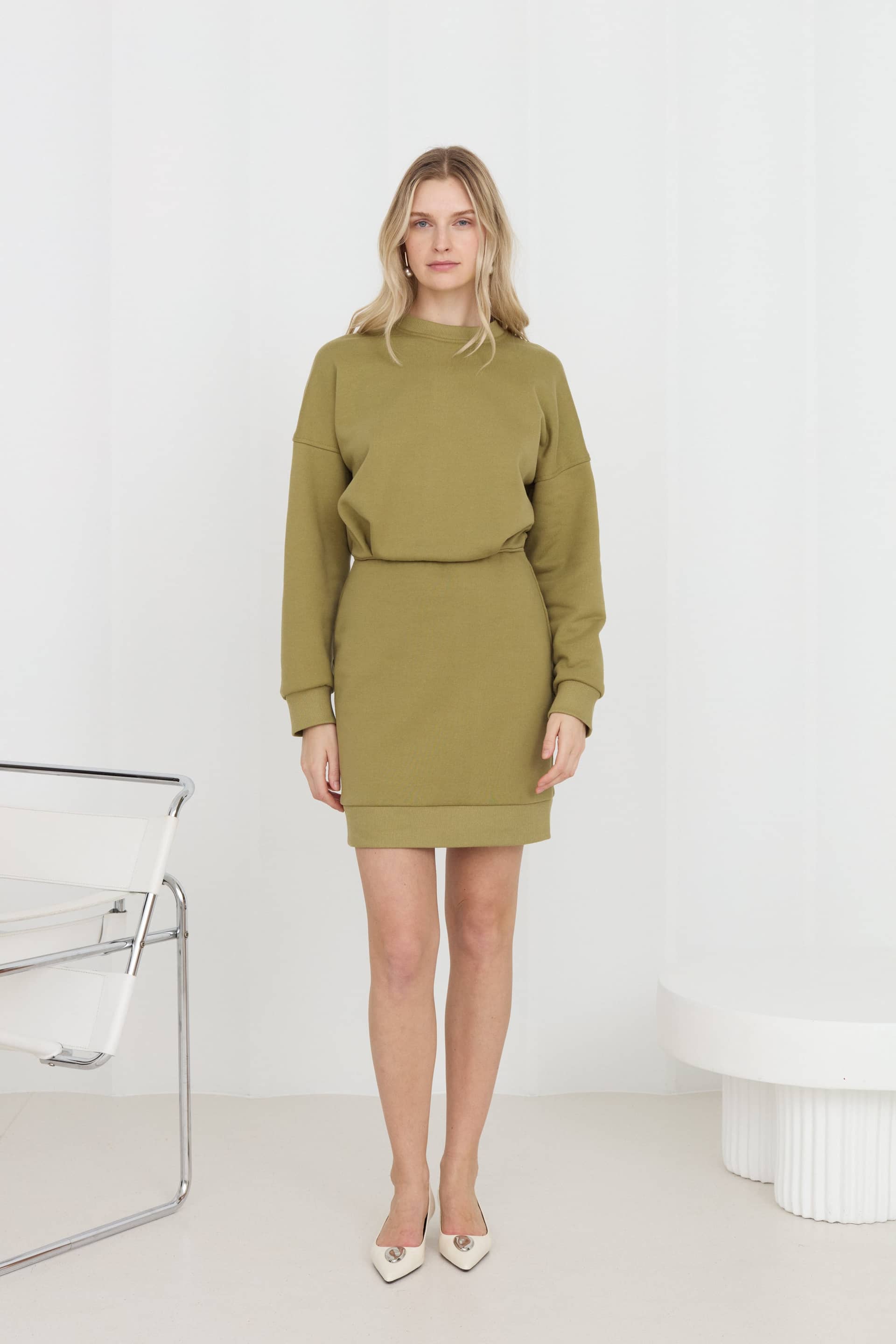 NIKA Olive Green Mini Jersey Dress made by UNDRESS