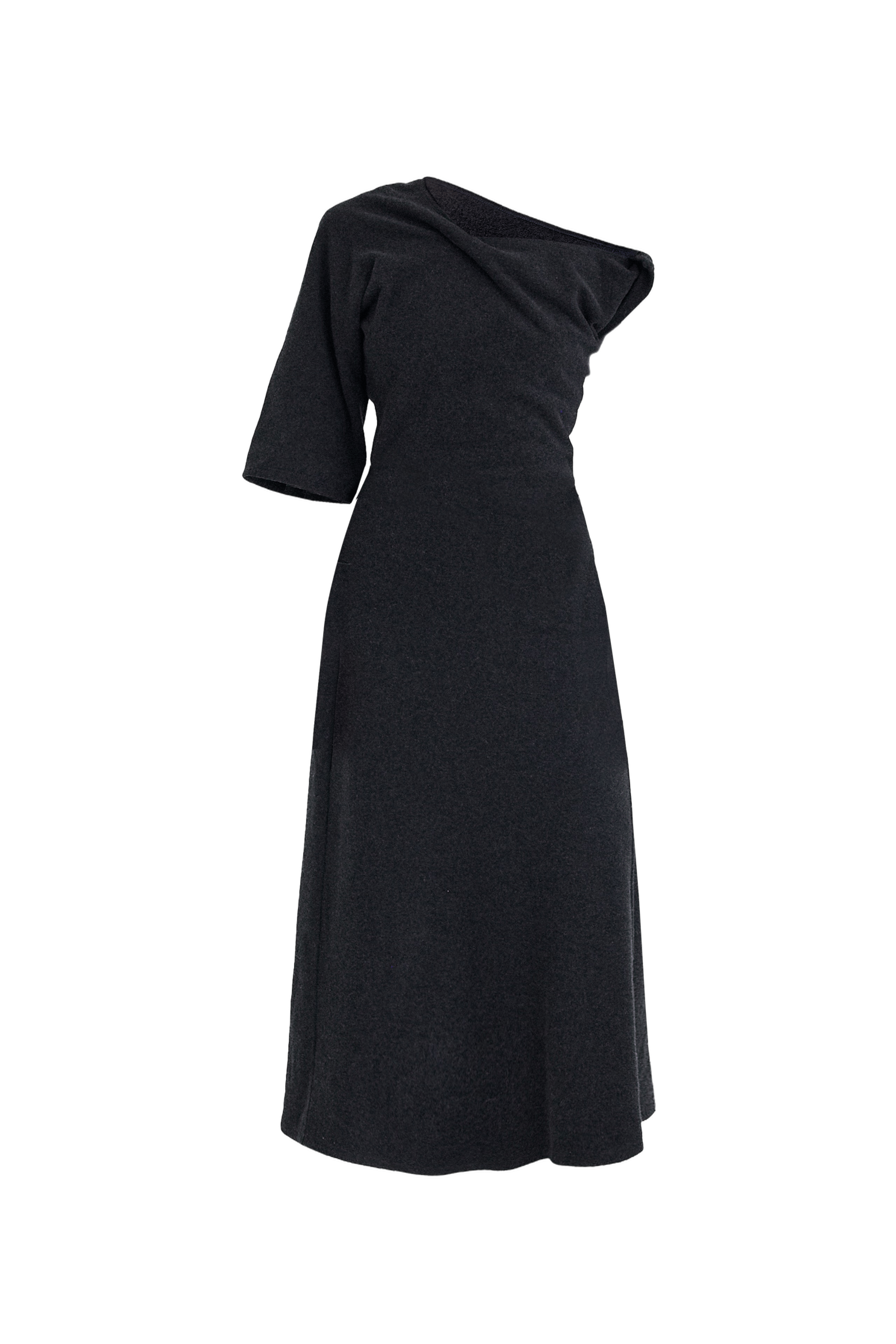 FLEECE ASYMMETRICAL STRUCTURED KNITTED WOOL DRESS made by YIBRI
