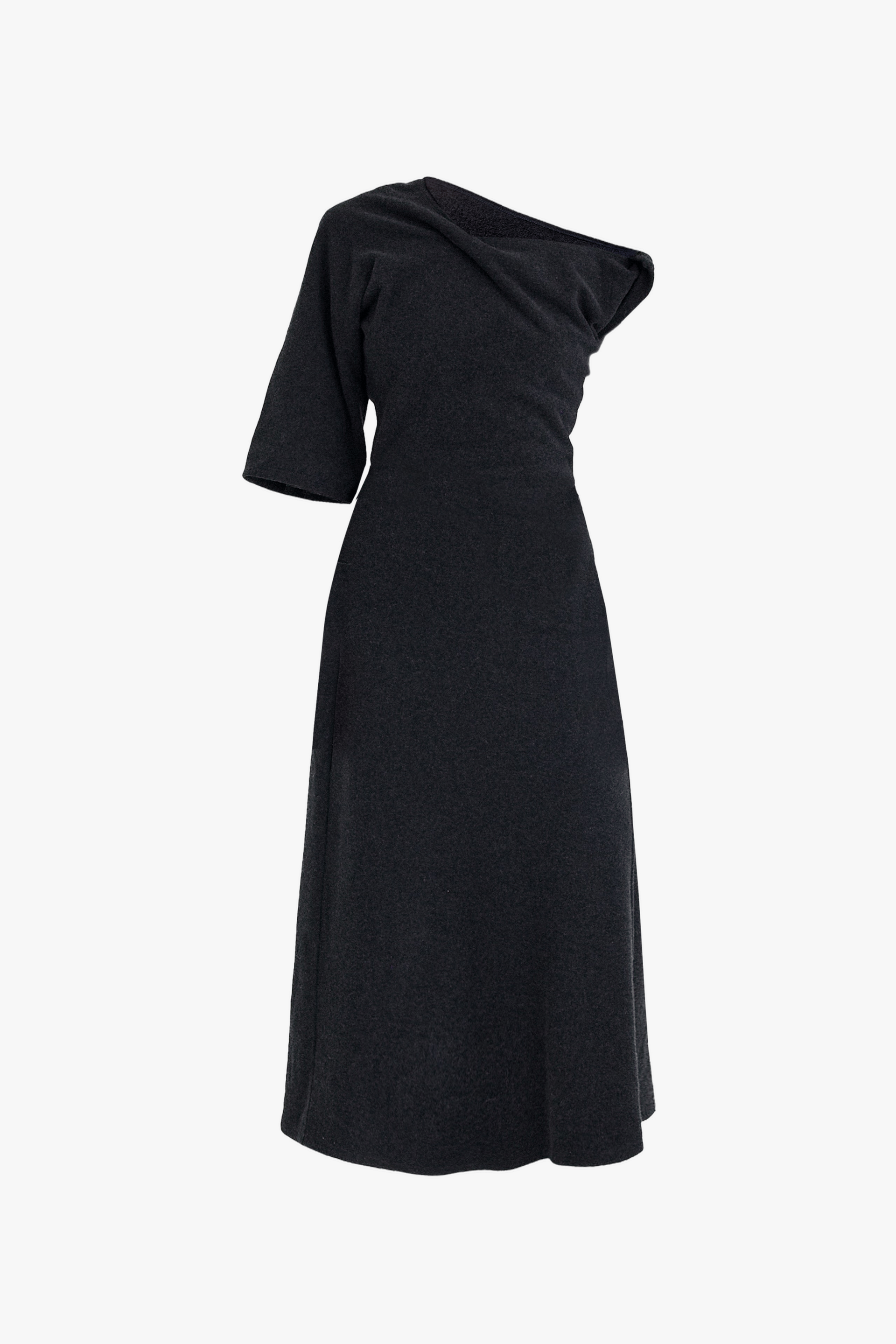 FLEECE ASYMMETRICAL STRUCTURED KNITTED WOOL DRESS made by YIBRI