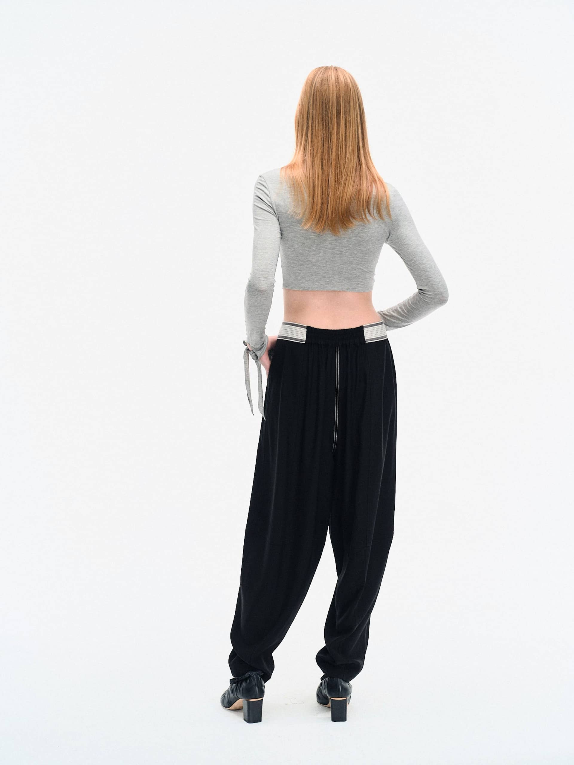 GREY DRAPED JERSEY CROP TOP made by YIBRI