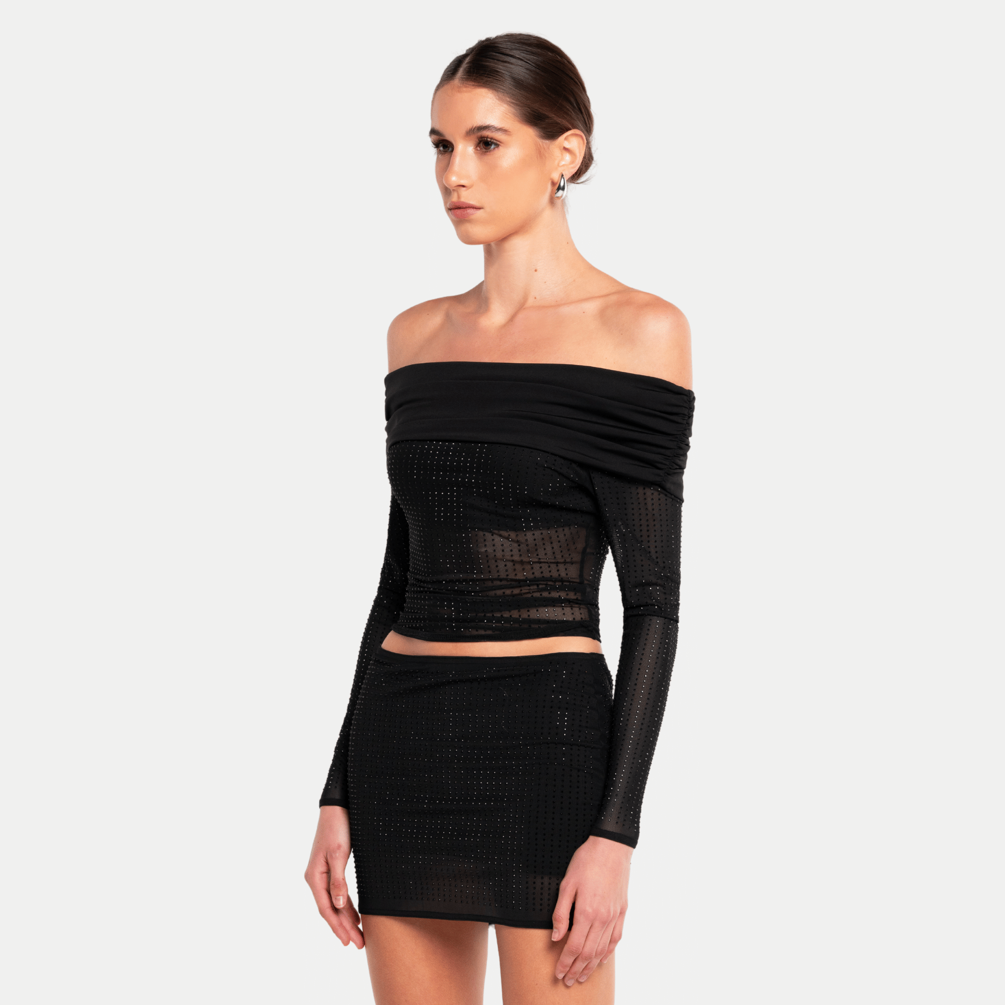 Off Shoulder Rhinestone Blouse made by OW Collection