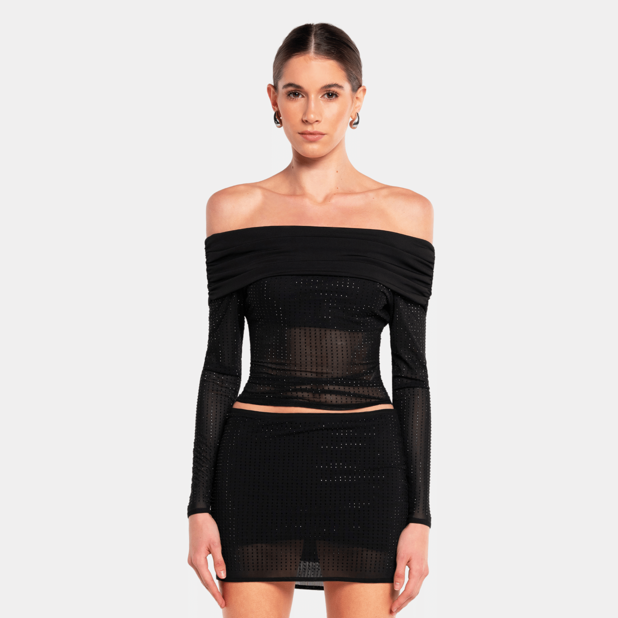 Off Shoulder Rhinestone Blouse made by OW Collection