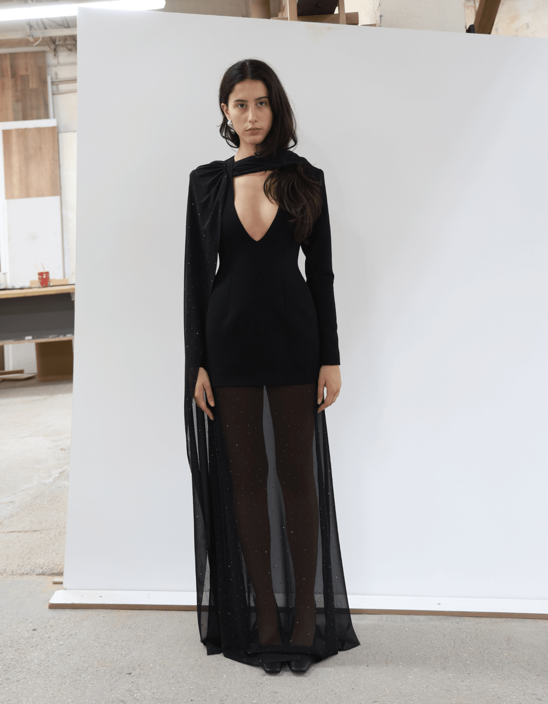 MOLYSA Party Long Sheer Dress In Black made by MAET
