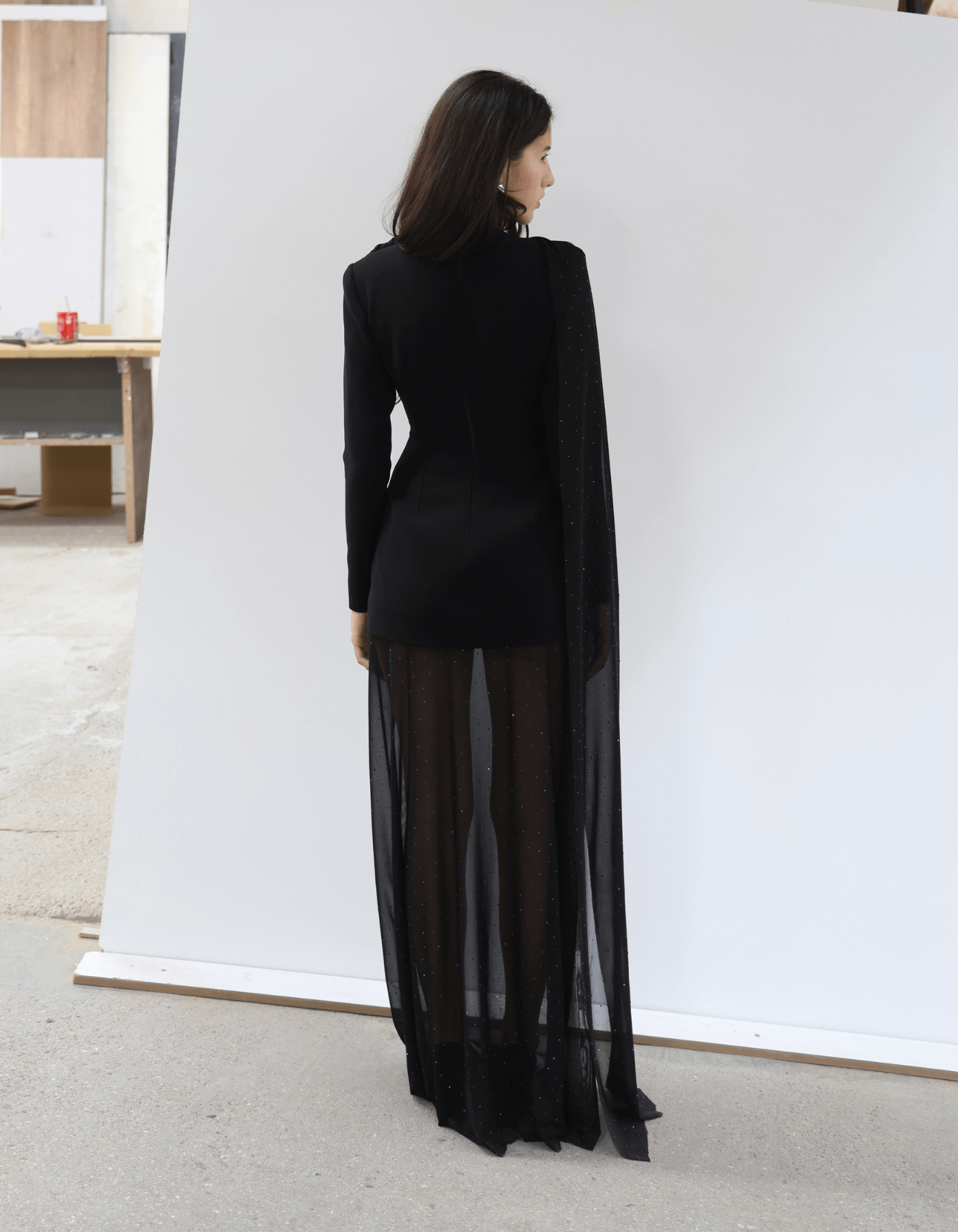 MOLYSA Party Long Sheer Dress In Black made by MAET
