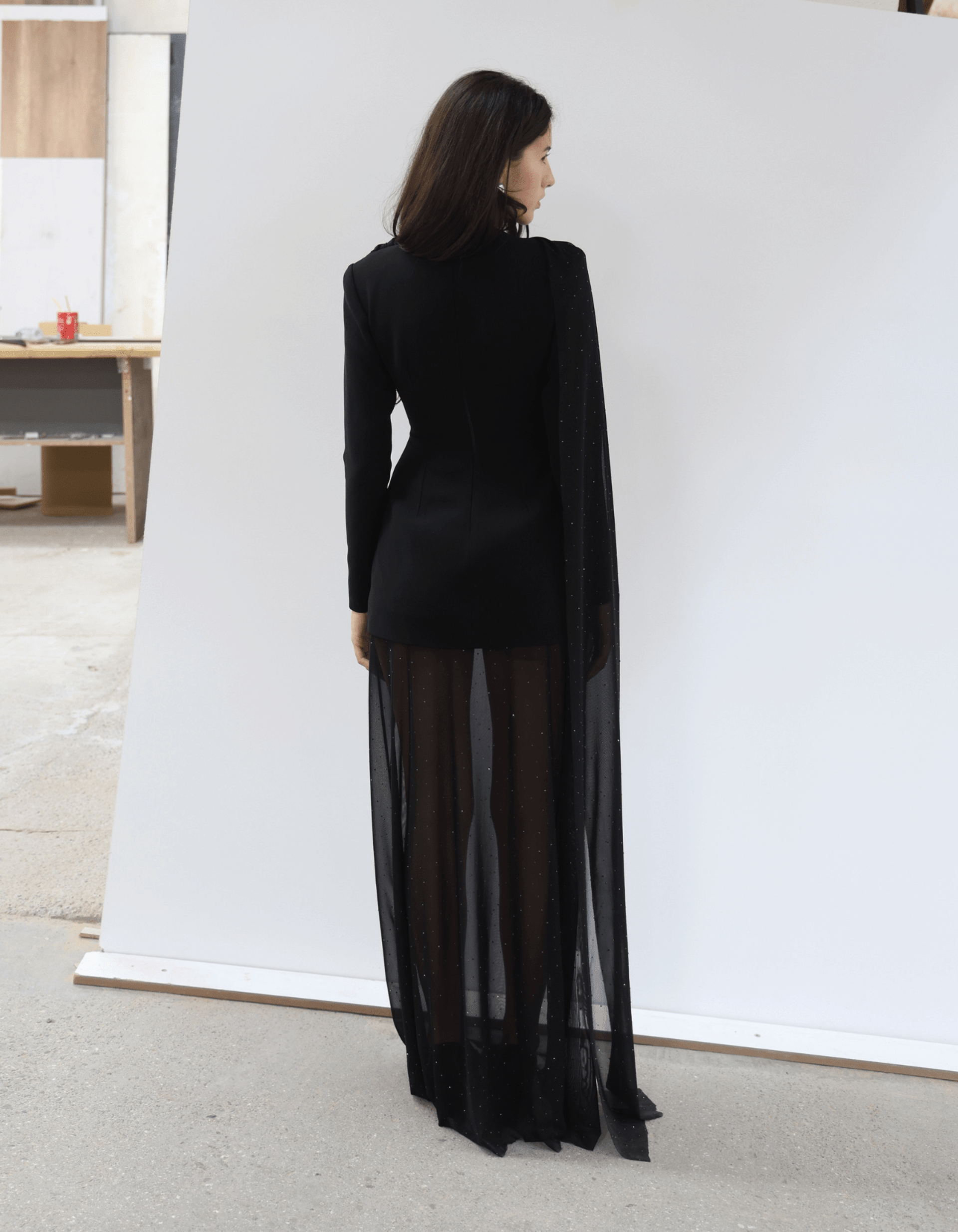MOLYSA Party Long Sheer Dress In Black made by MAET