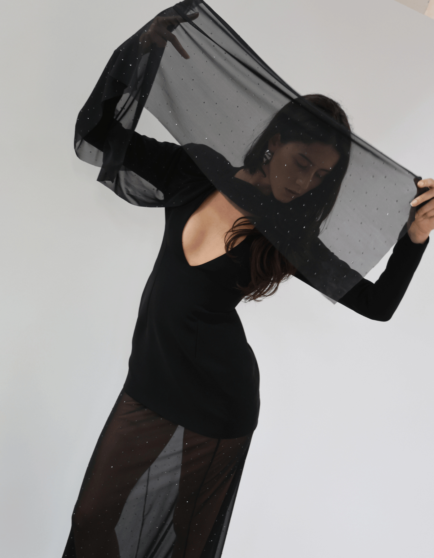 MOLYSA Party Long Sheer Dress In Black made by MAET