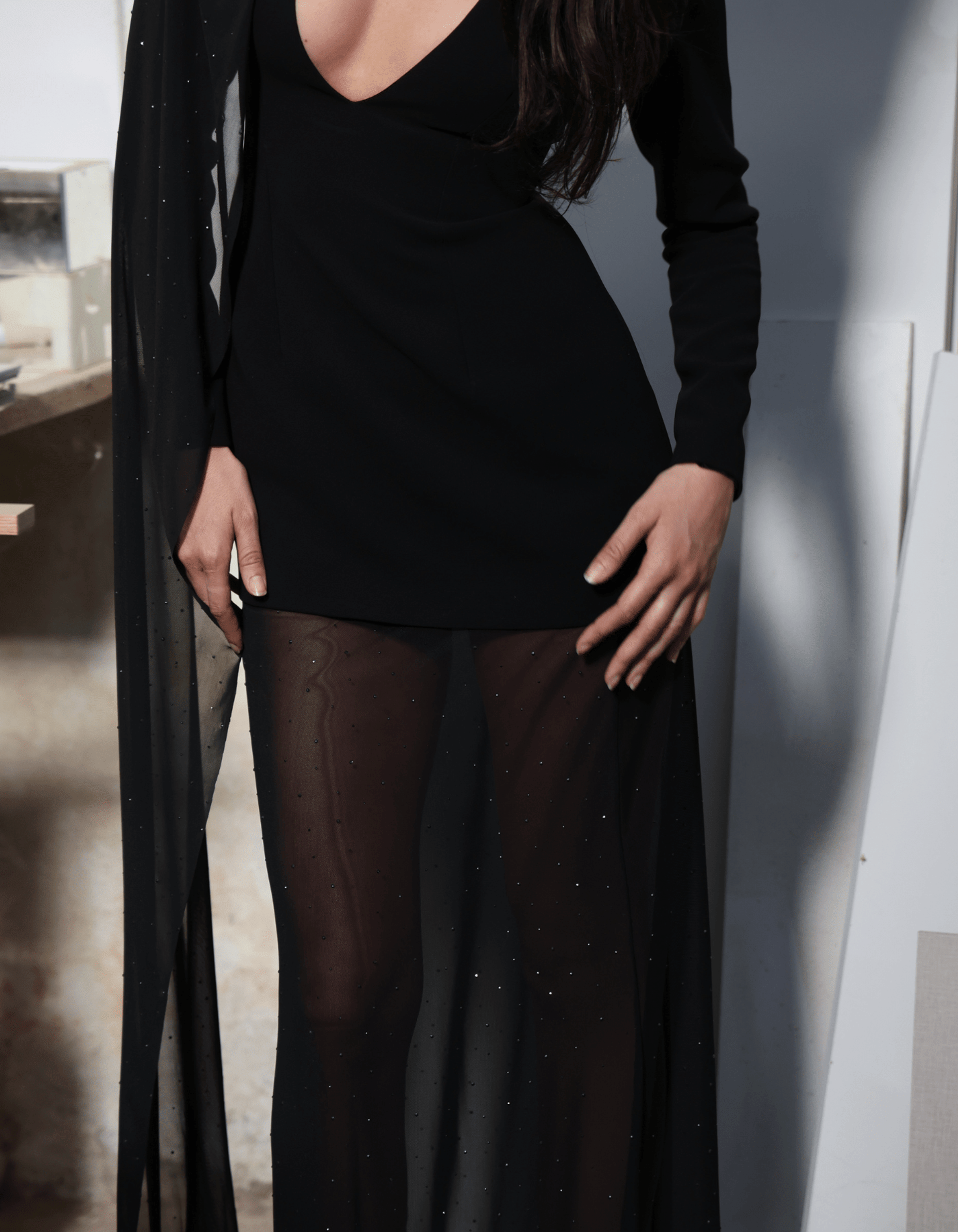 MOLYSA Party Long Sheer Dress In Black made by MAET