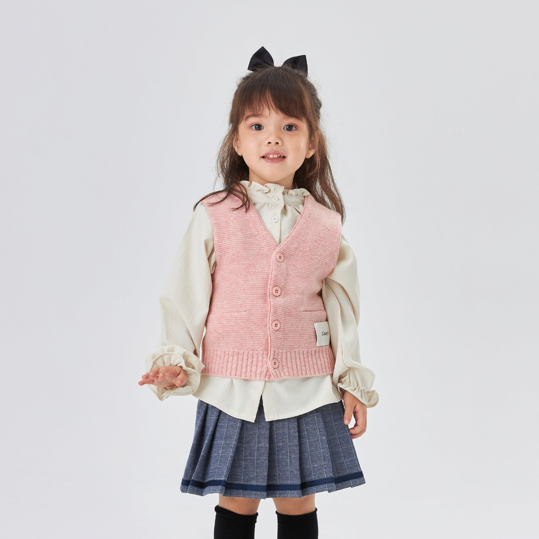 Merino V-Neck Knit Vest | Blossom Pink made by CozyU