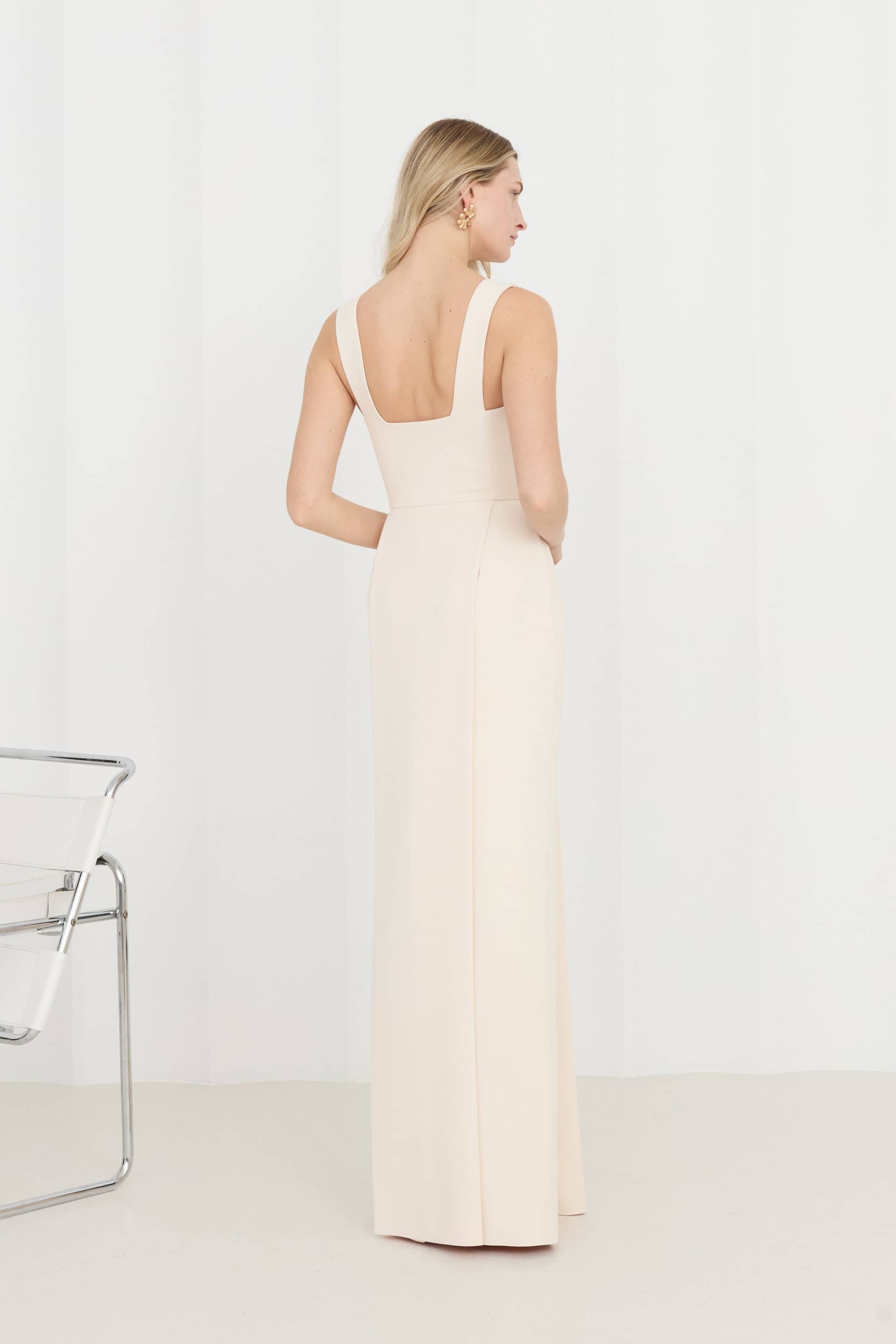 SONORA Pastel Cream Long Dress With Pleated Pencil Skirt made by UNDRESS