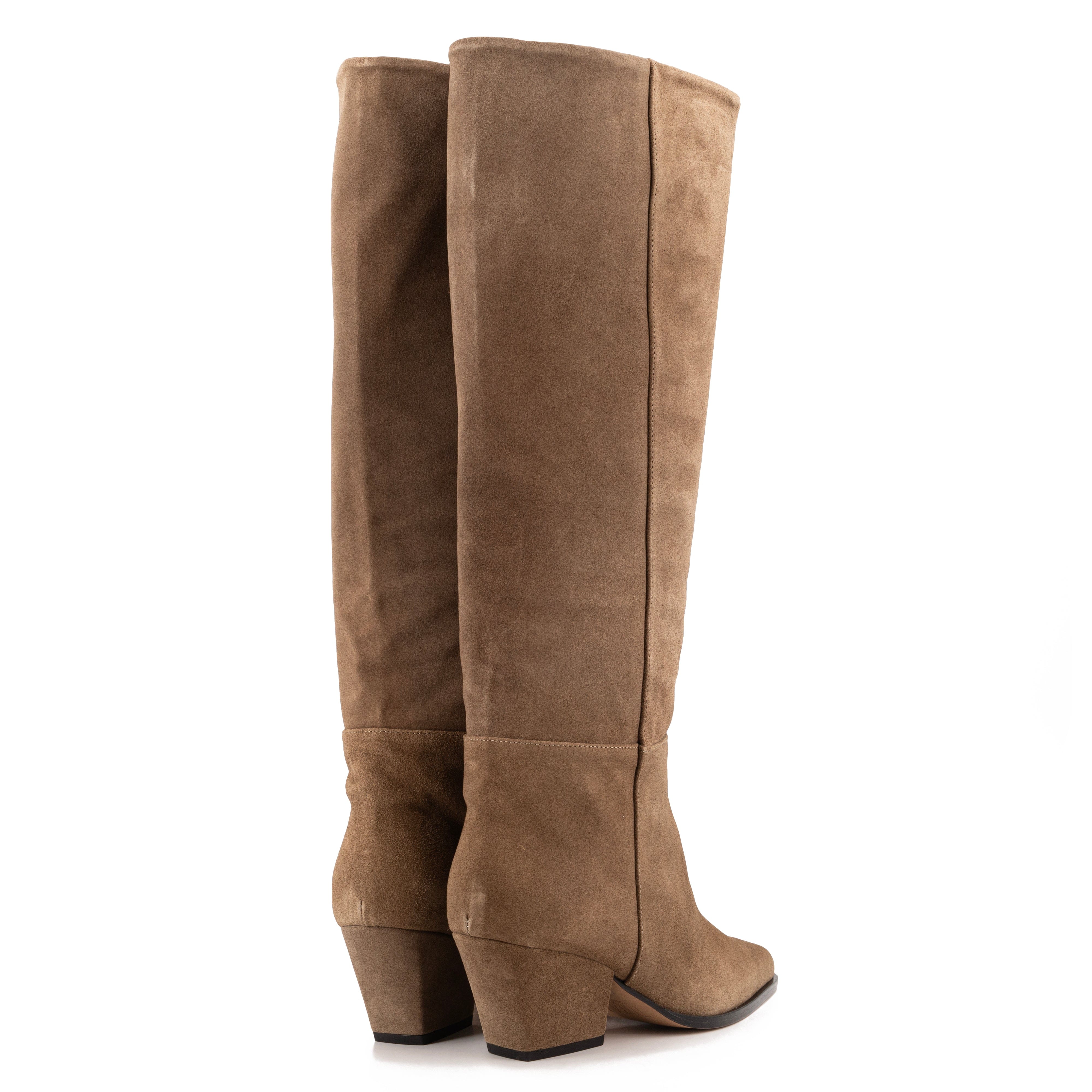 DAKOTA BROWN SUEDE KNEE-HIGH BOOTS made by Toral