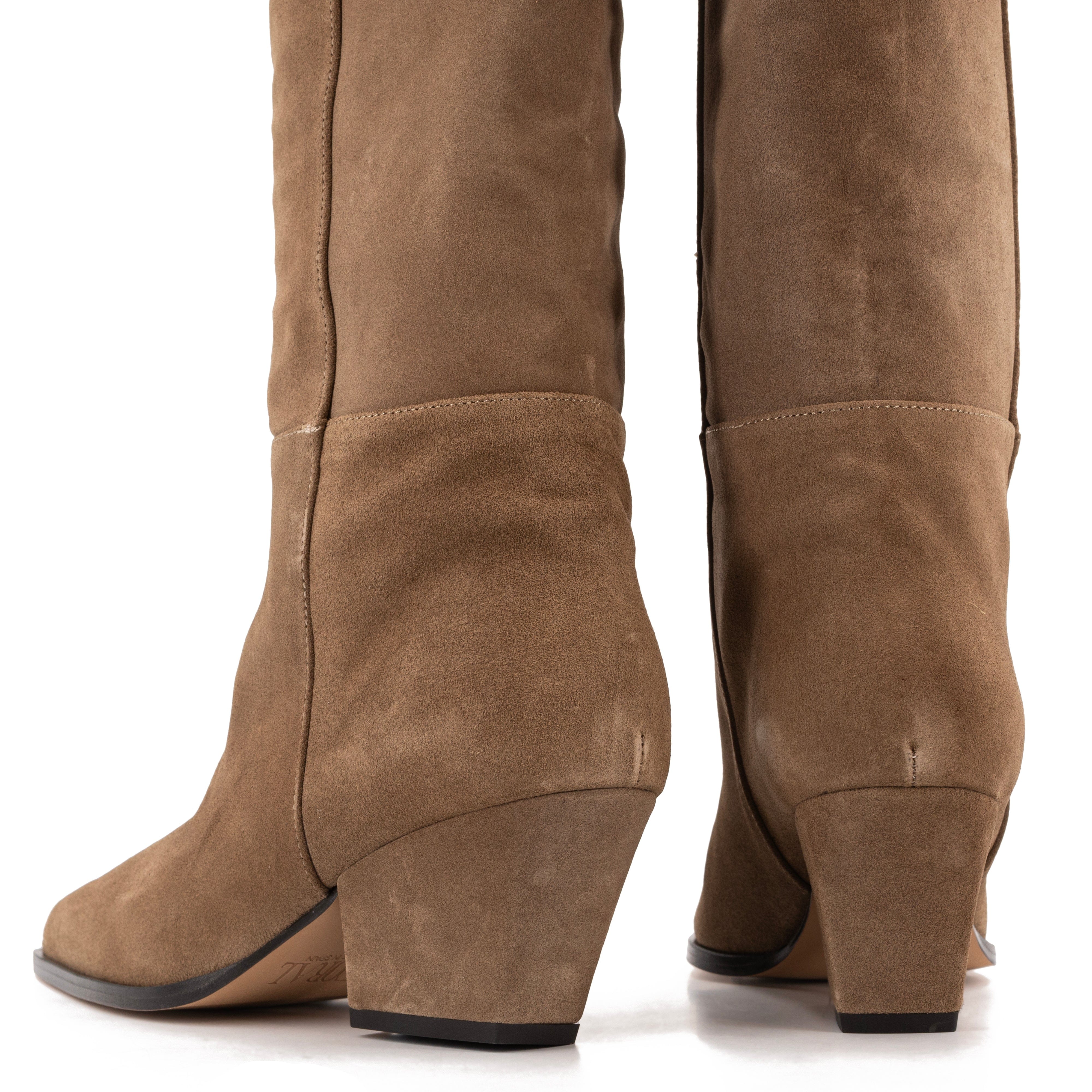DAKOTA BROWN SUEDE KNEE-HIGH BOOTS made by Toral