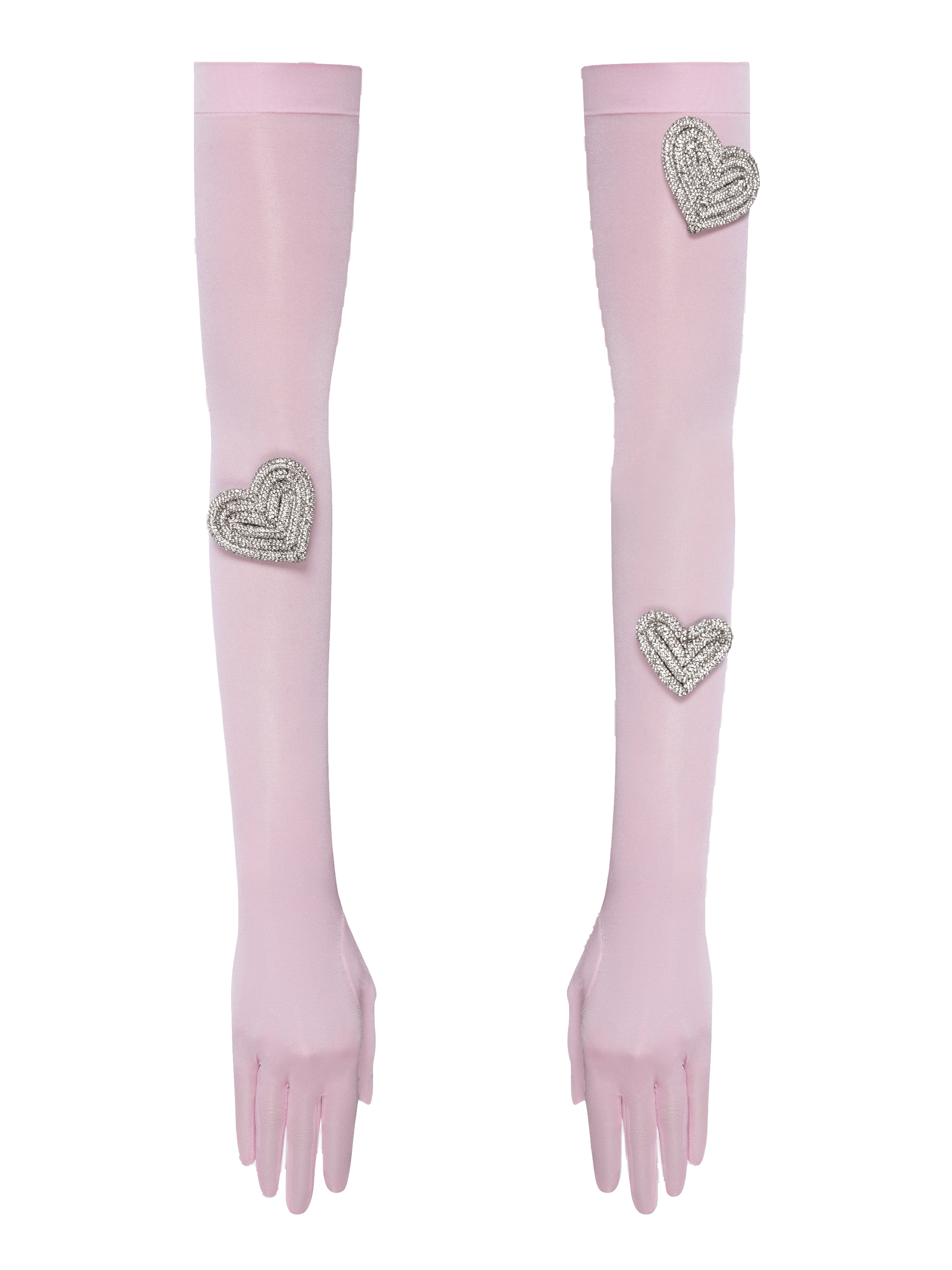 Heart-embellished opera-length gloves in Pink made by NDS The Label