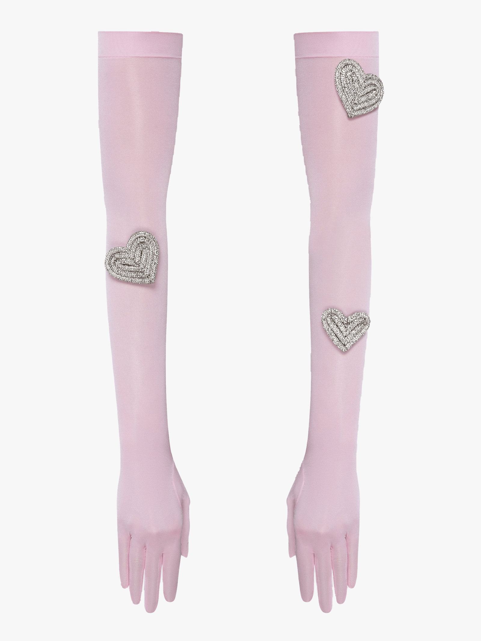 Heart-embellished opera-length gloves in Pink made by NDS The Label
