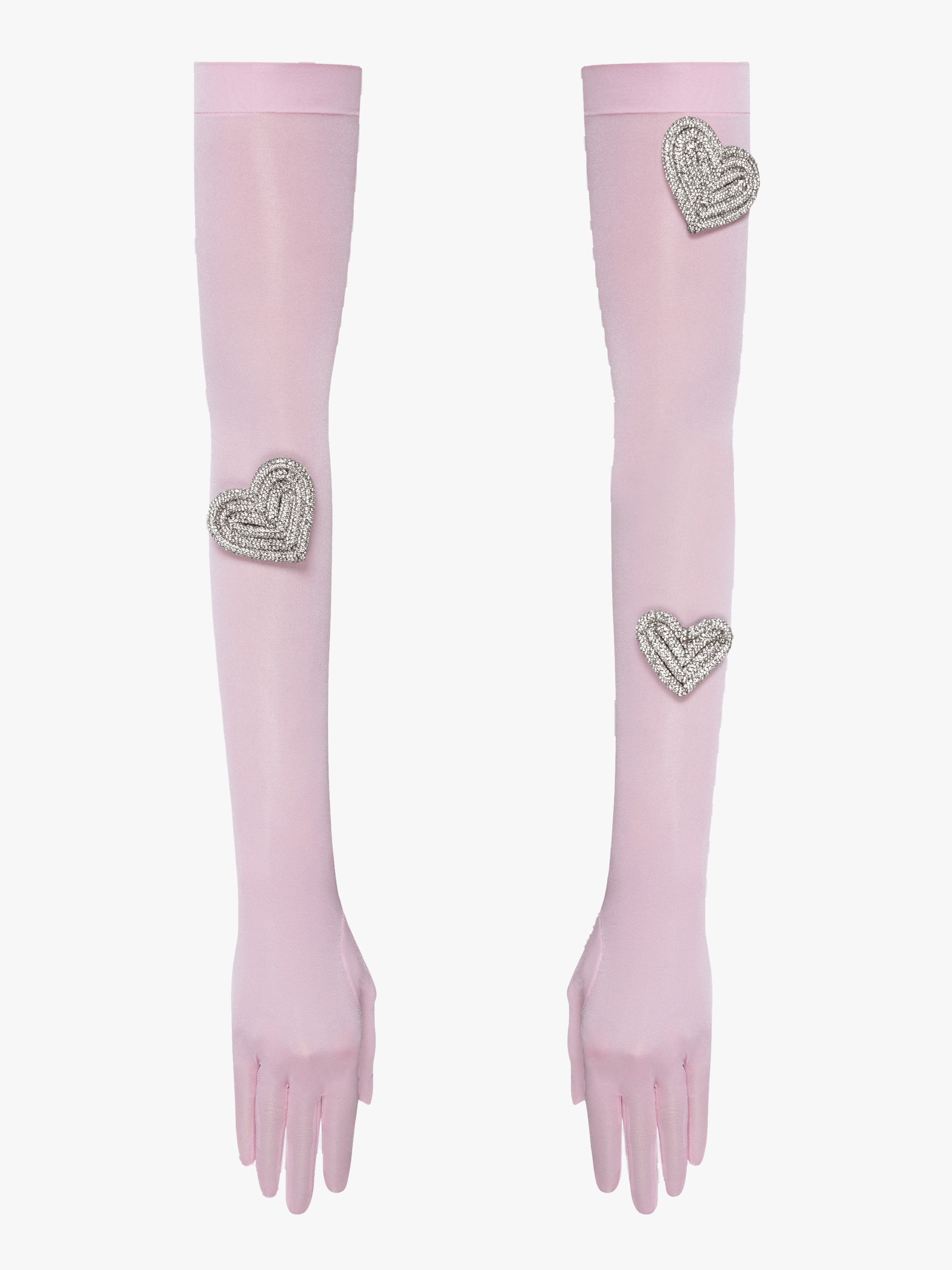 Heart-embellished opera-length gloves in Pink made by NDS The Label