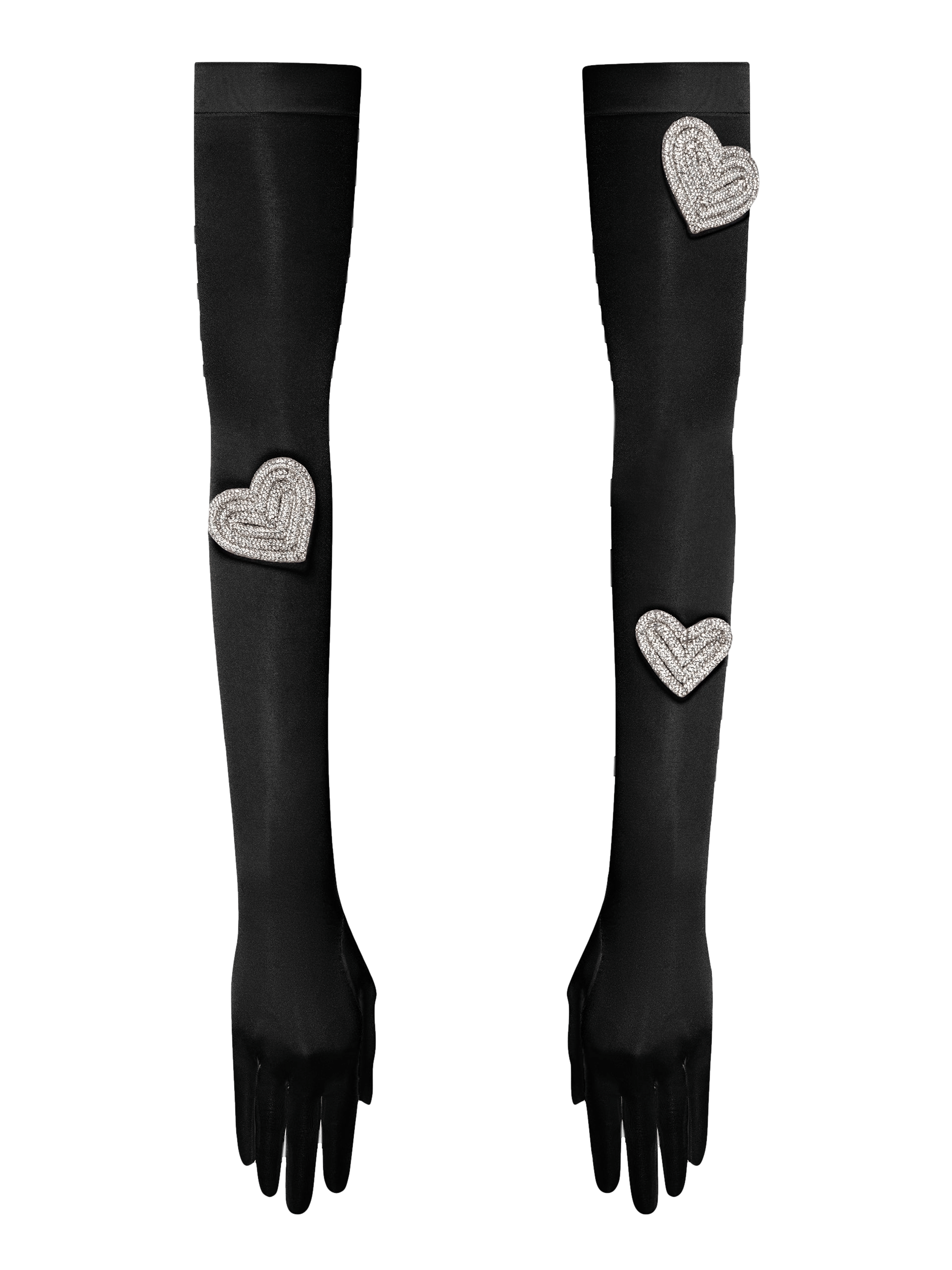 Heart-embellished opera-length gloves in Black made by NDS The Label