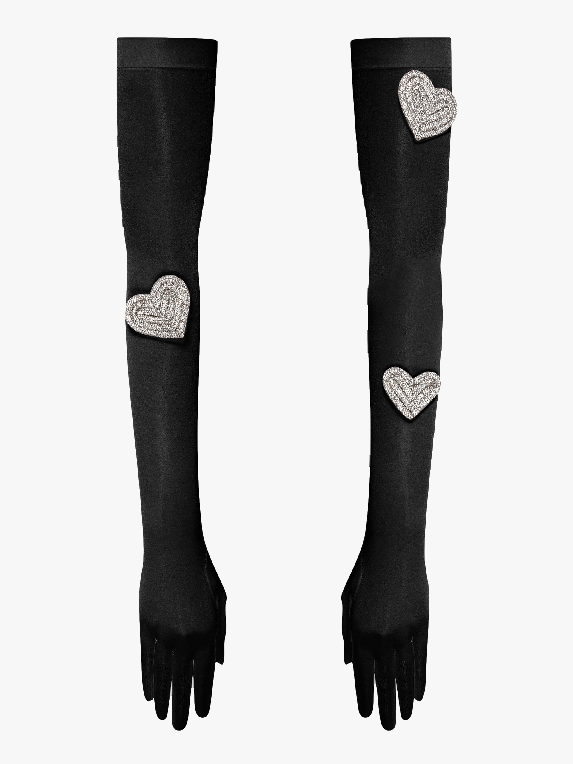 Heart-embellished opera-length gloves in Black made by NDS The Label