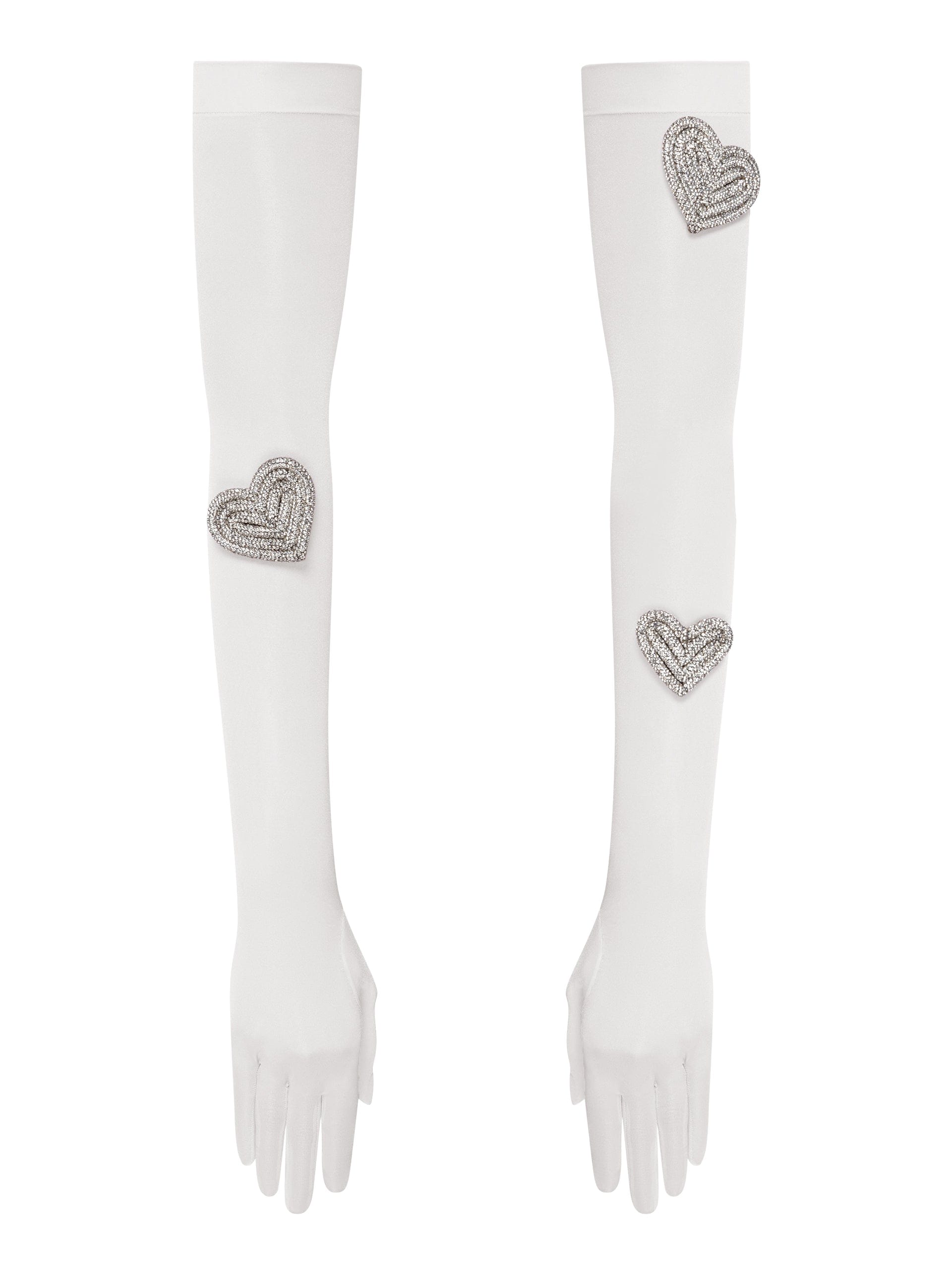 Heart-embellished opera-length gloves in White made by NDS The Label