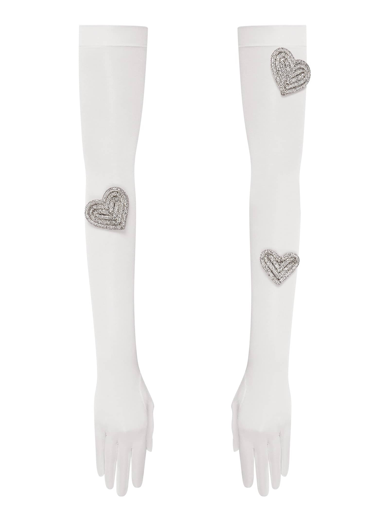 Heart-embellished opera-length gloves in White made by NDS The Label