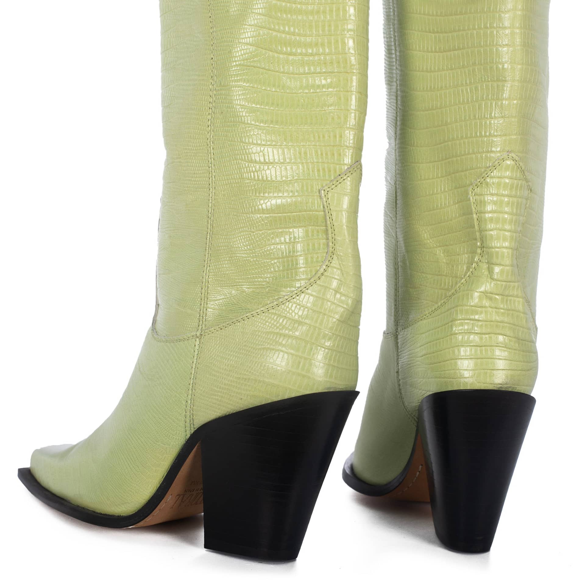 ANA GREEN ANIMAL PRINT TALL BOOTS in Green made by Toral