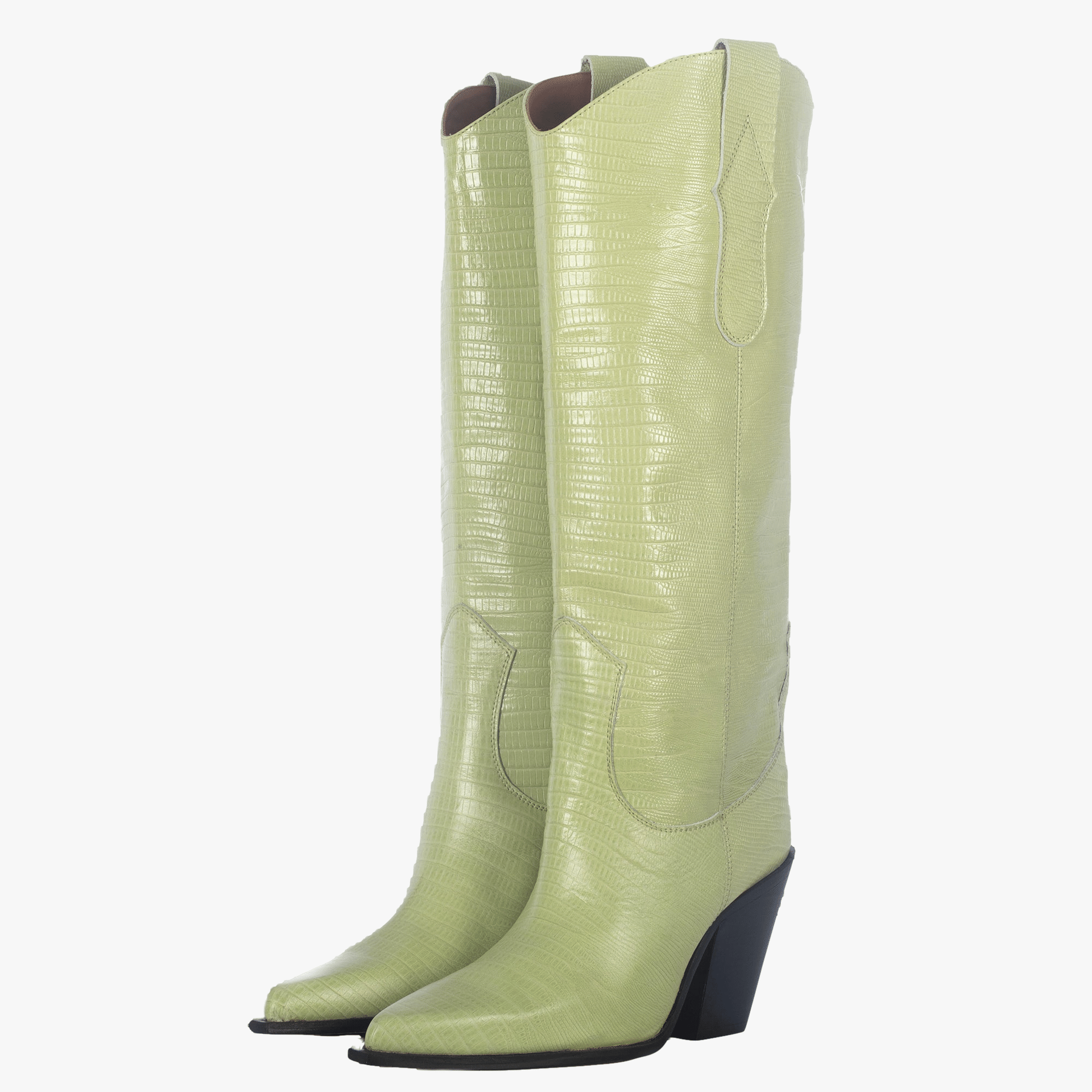 ANA GREEN ANIMAL PRINT TALL BOOTS in Green made by Toral