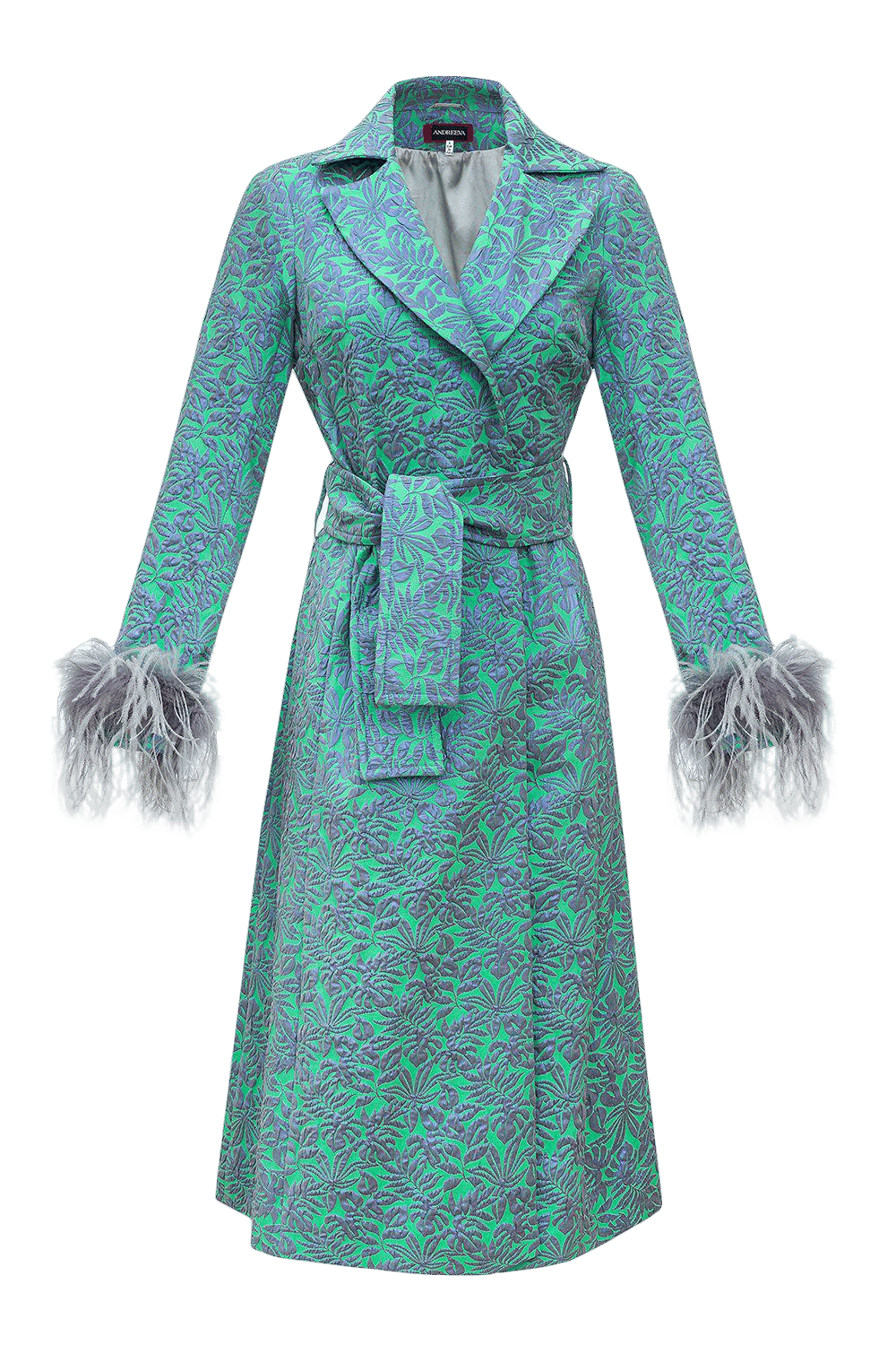 Green Jacqueline Coat №22 With Detachable Feathers Cuffs made by ANDREEVA