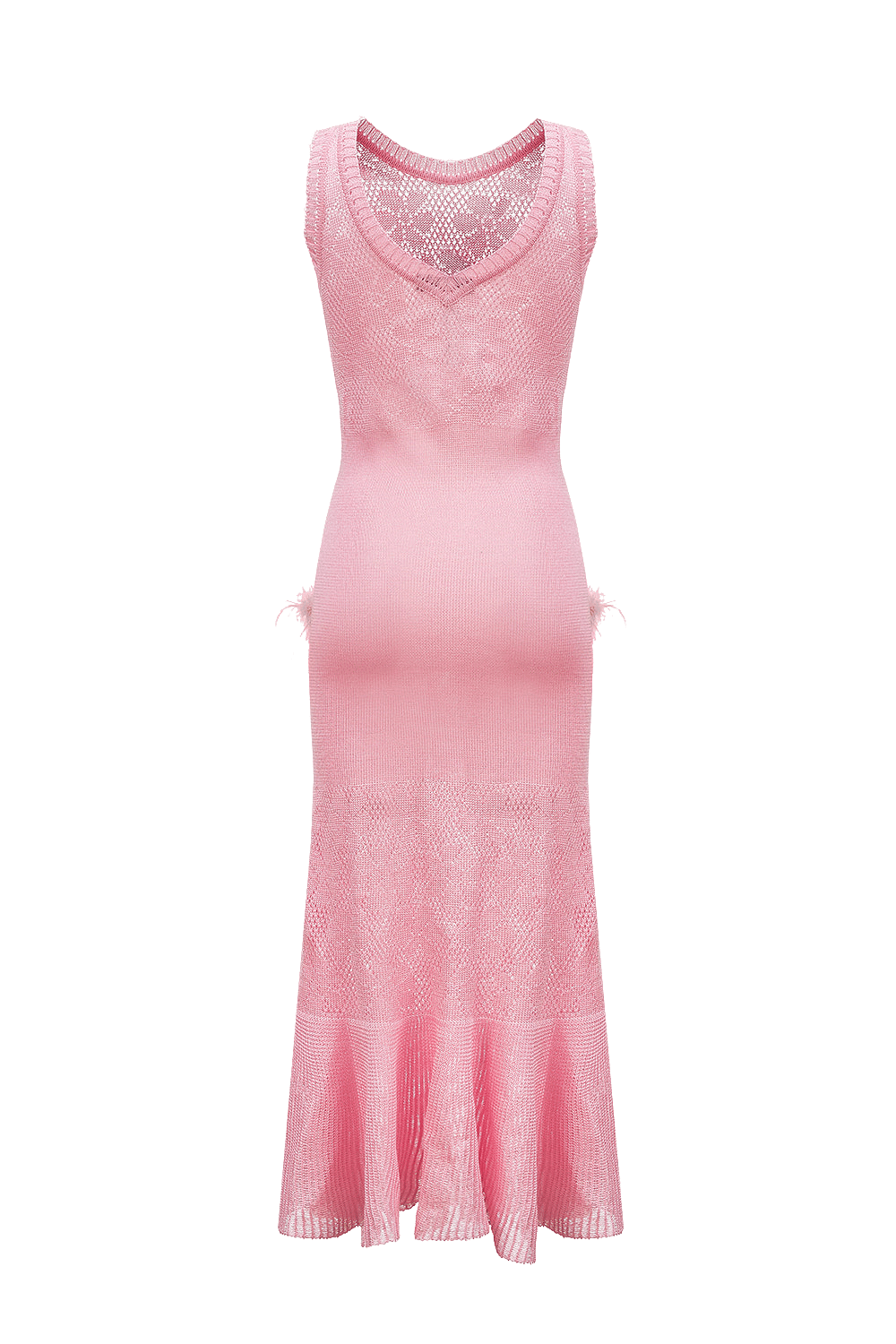 Pink Rose Knit Dress With Feathers made by ANDREEVA