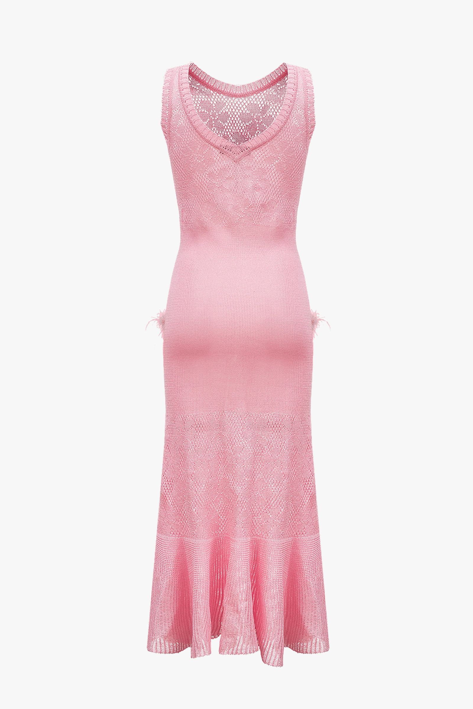 Pink Rose Knit Dress With Feathers made by ANDREEVA