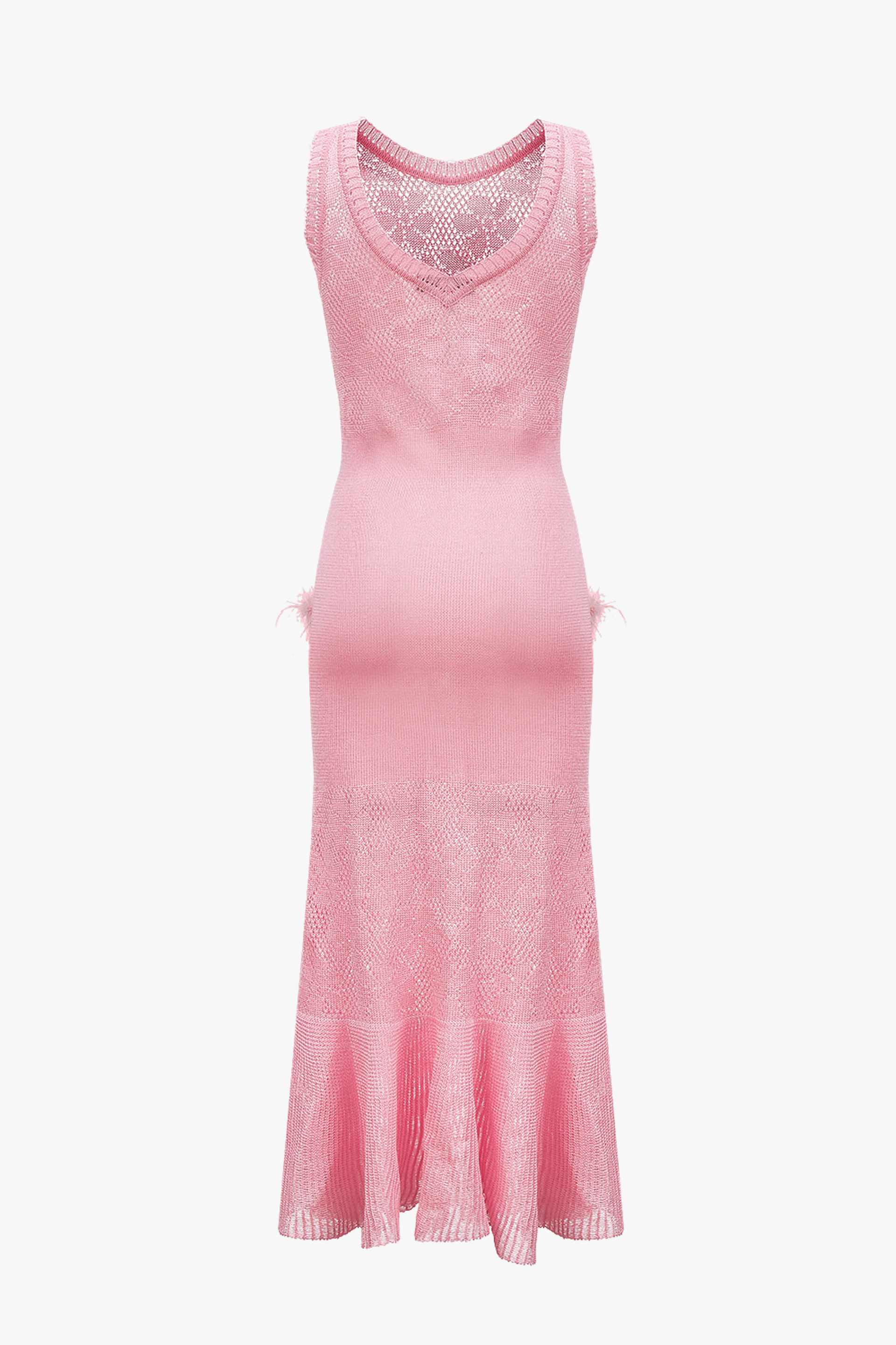 Pink Rose Knit Dress With Feathers made by ANDREEVA