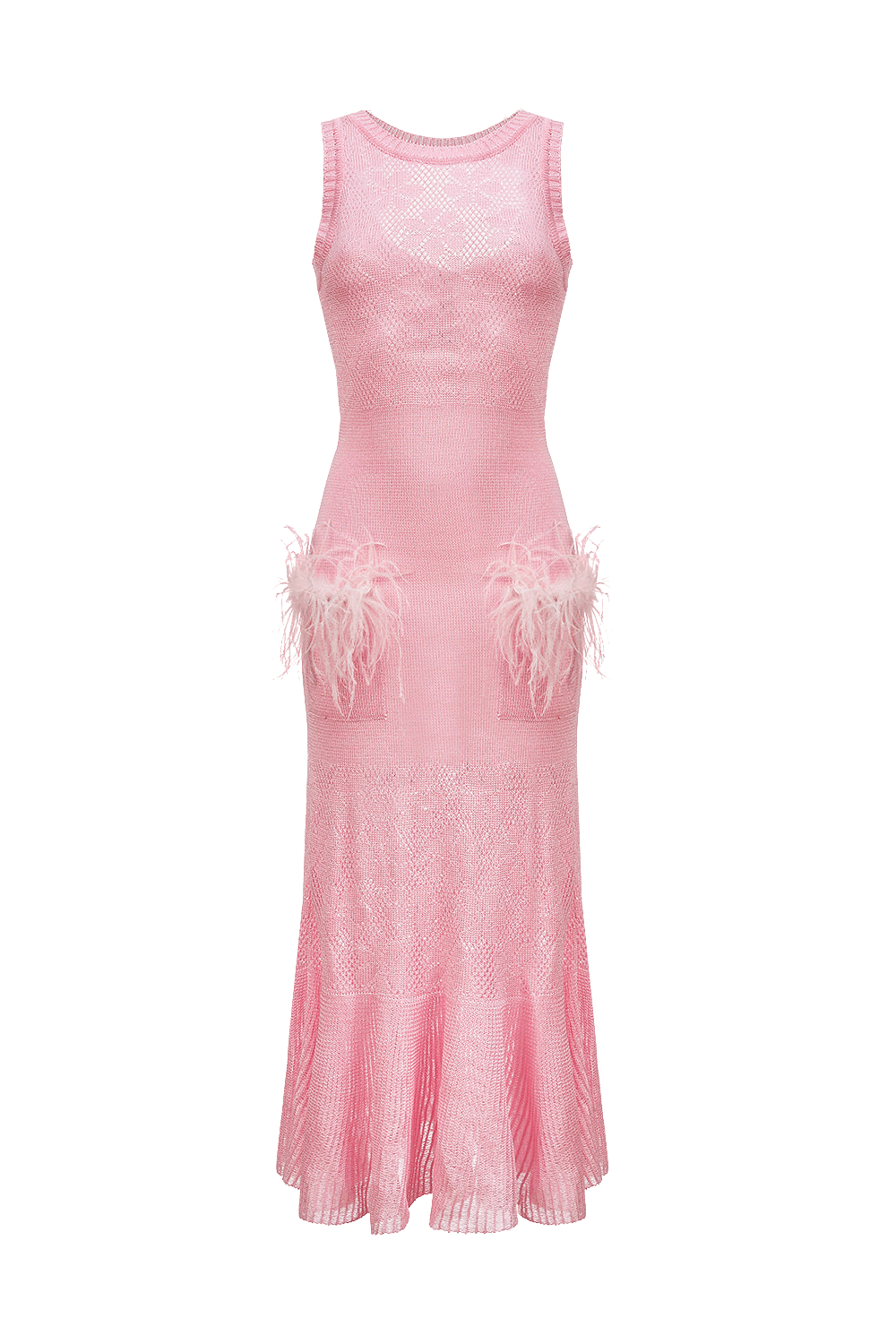 Pink Rose Knit Dress With Feathers made by ANDREEVA