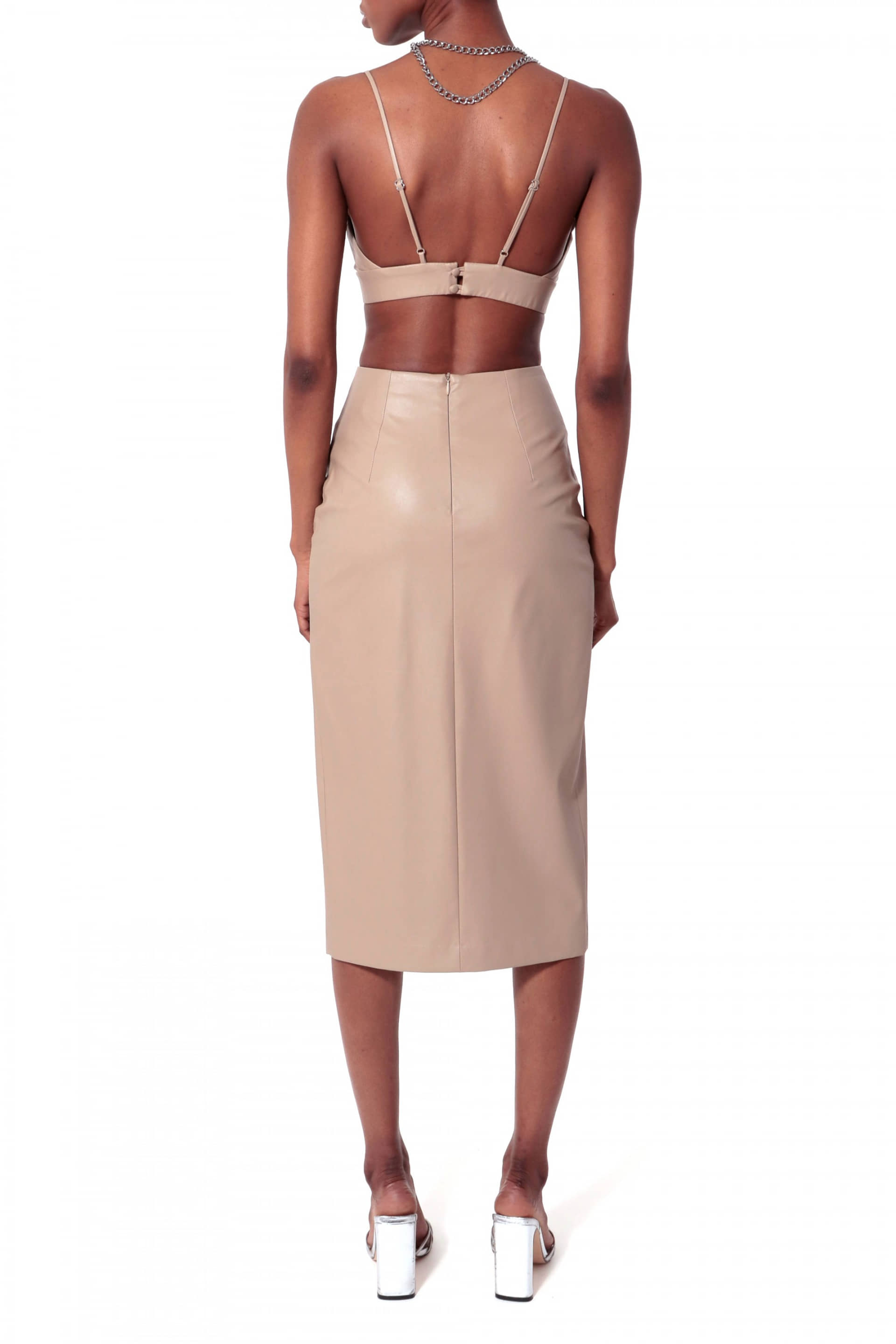 Salma Cool Beige Vegan Leather Skirt made by HALEWSKI