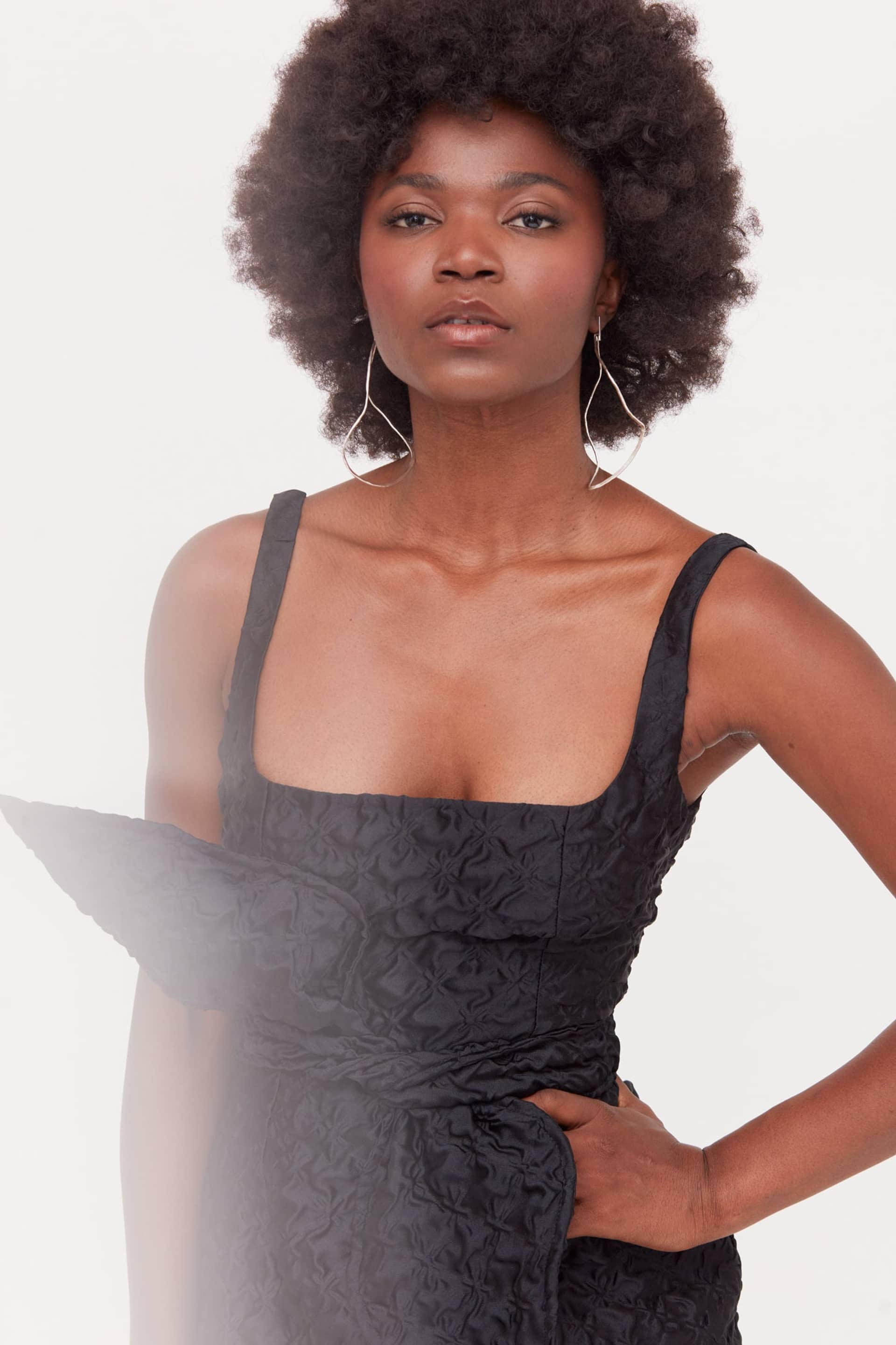 GOLDA Black Textured Fabric Mini Dress With Bow Belt made by UNDRESS