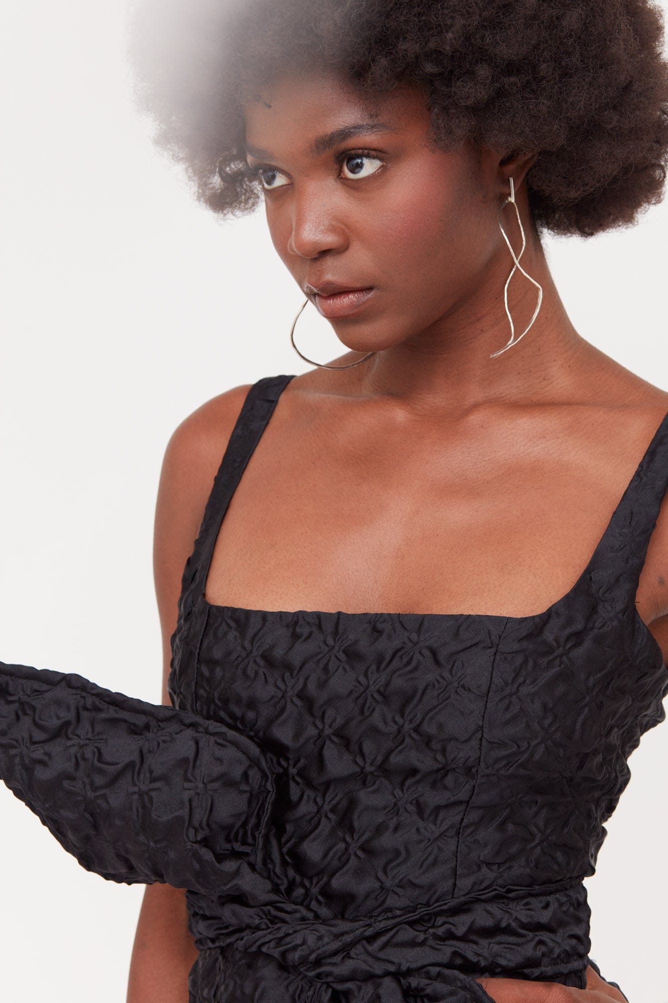 GOLDA Black Textured Fabric Mini Dress With Bow Belt made by UNDRESS