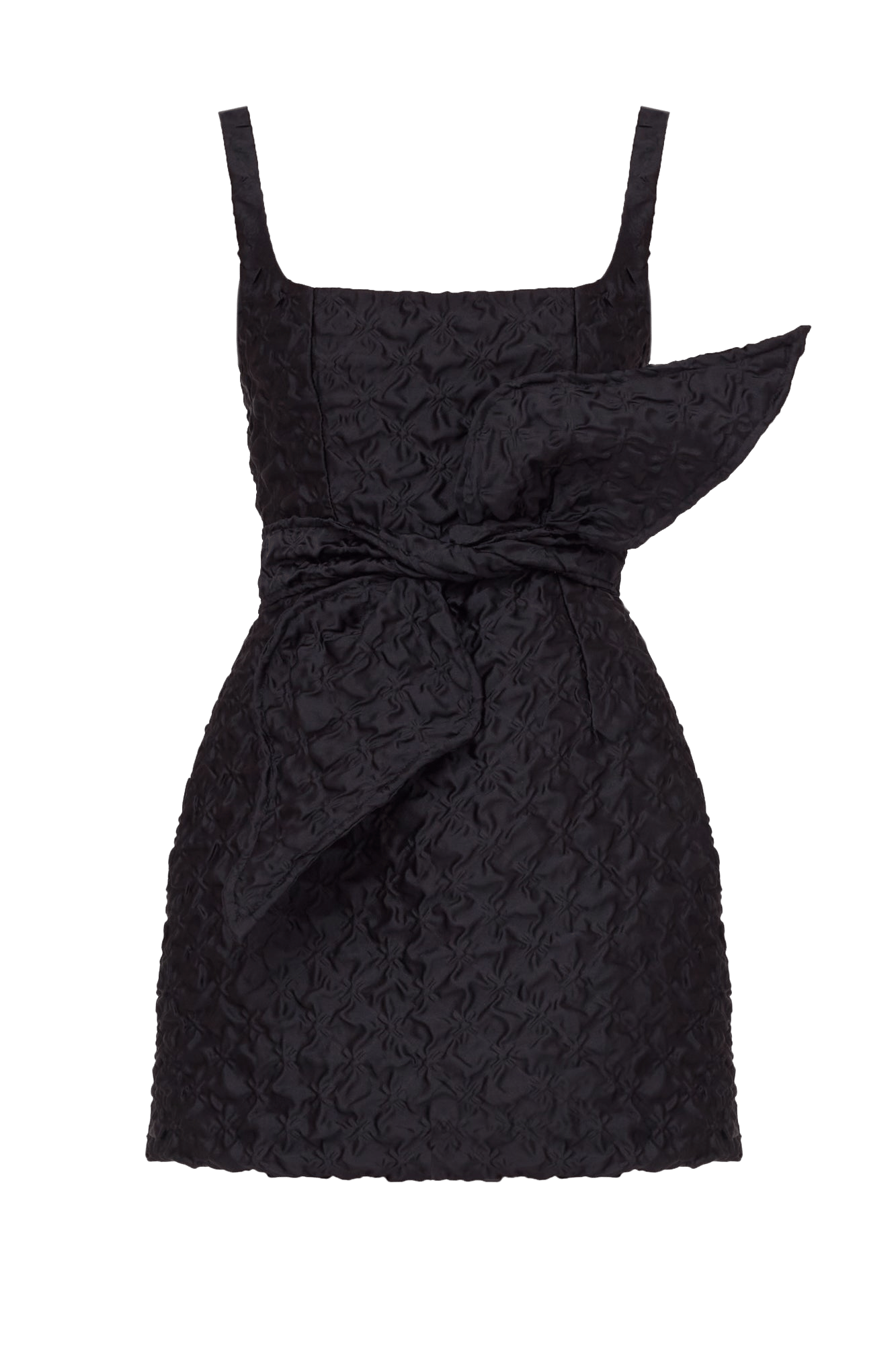 GOLDA Black Textured Fabric Mini Dress With Bow Belt made by UNDRESS