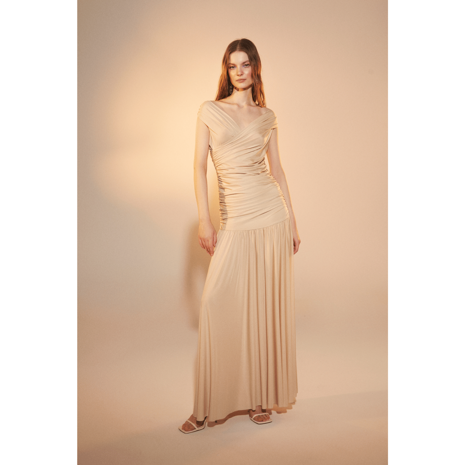 Purley Jersey Long Dress in Cuban Sand in Beige made by Nazli Ceren