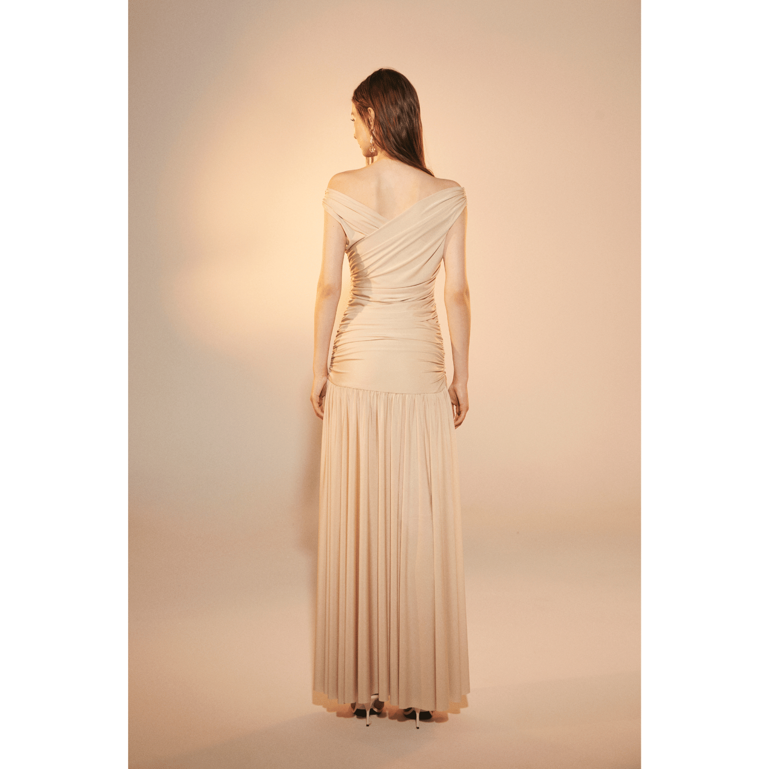 Purley Jersey Long Dress in Cuban Sand in Beige made by Nazli Ceren