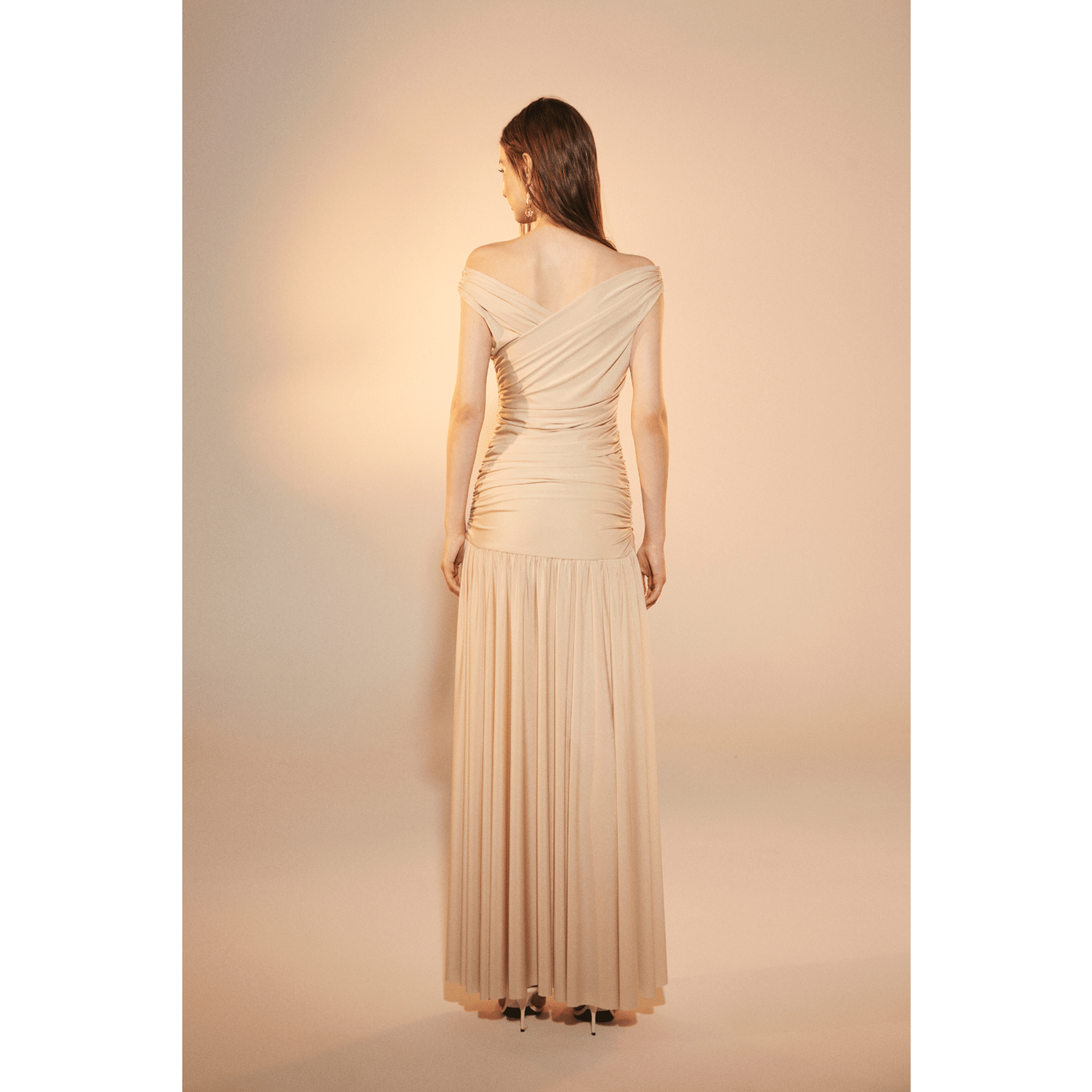 Purley Jersey Long Dress in Cuban Sand in Beige made by Nazli Ceren