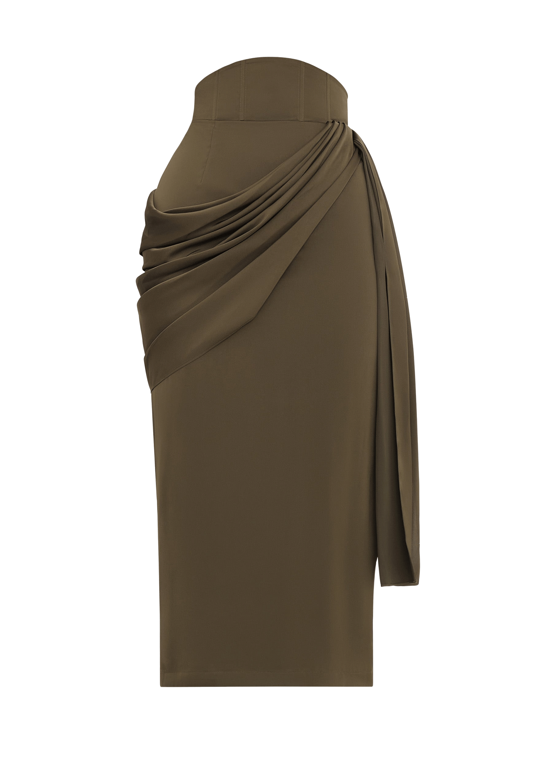 IDO DRAPE MIDI SKIRT - OLIVE made by Andrea Iyamah