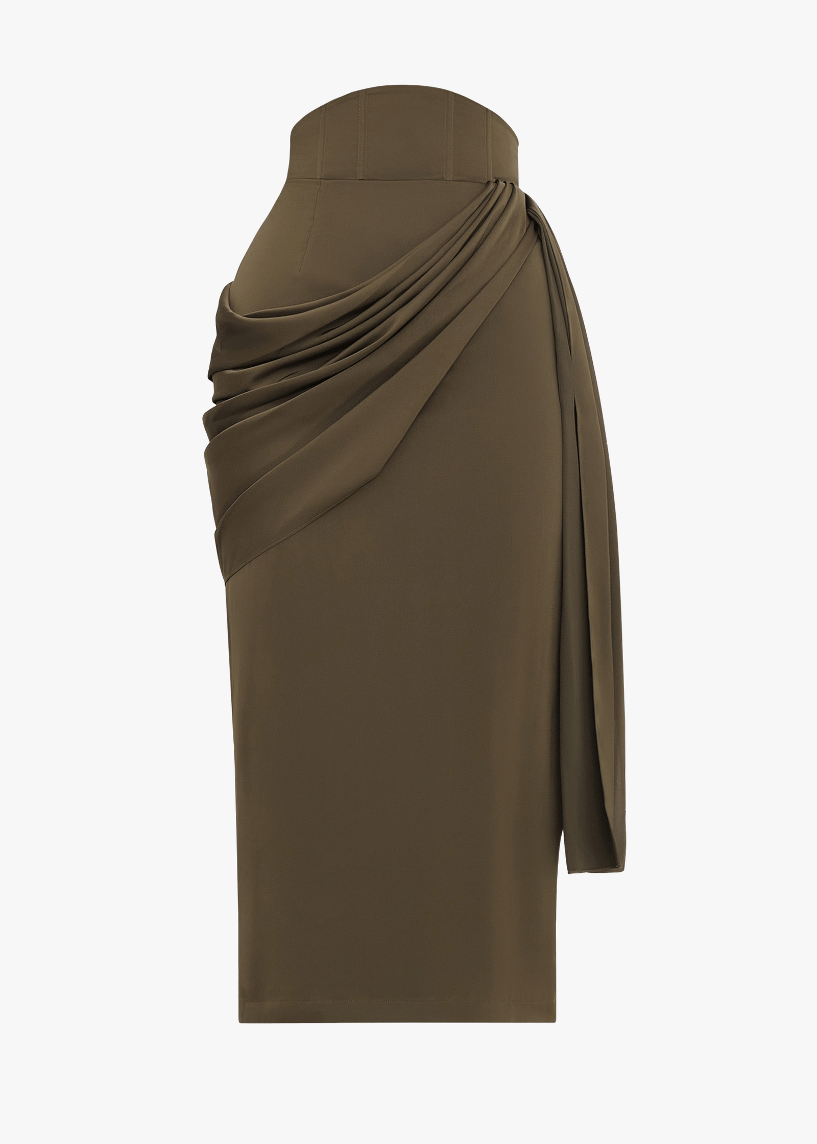 IDO DRAPE MIDI SKIRT - OLIVE made by Andrea Iyamah