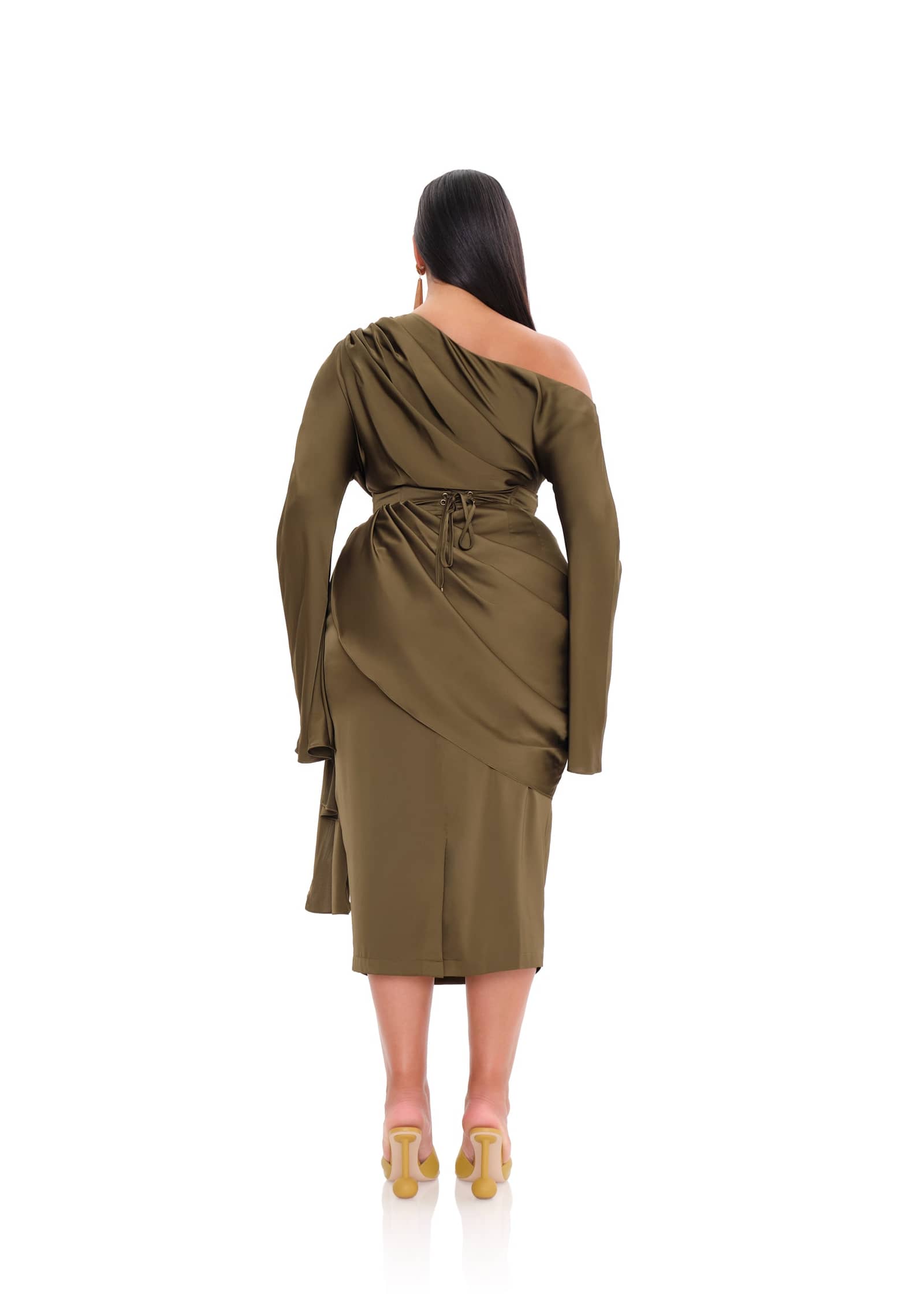 IDO DRAPE MIDI SKIRT - OLIVE made by Andrea Iyamah