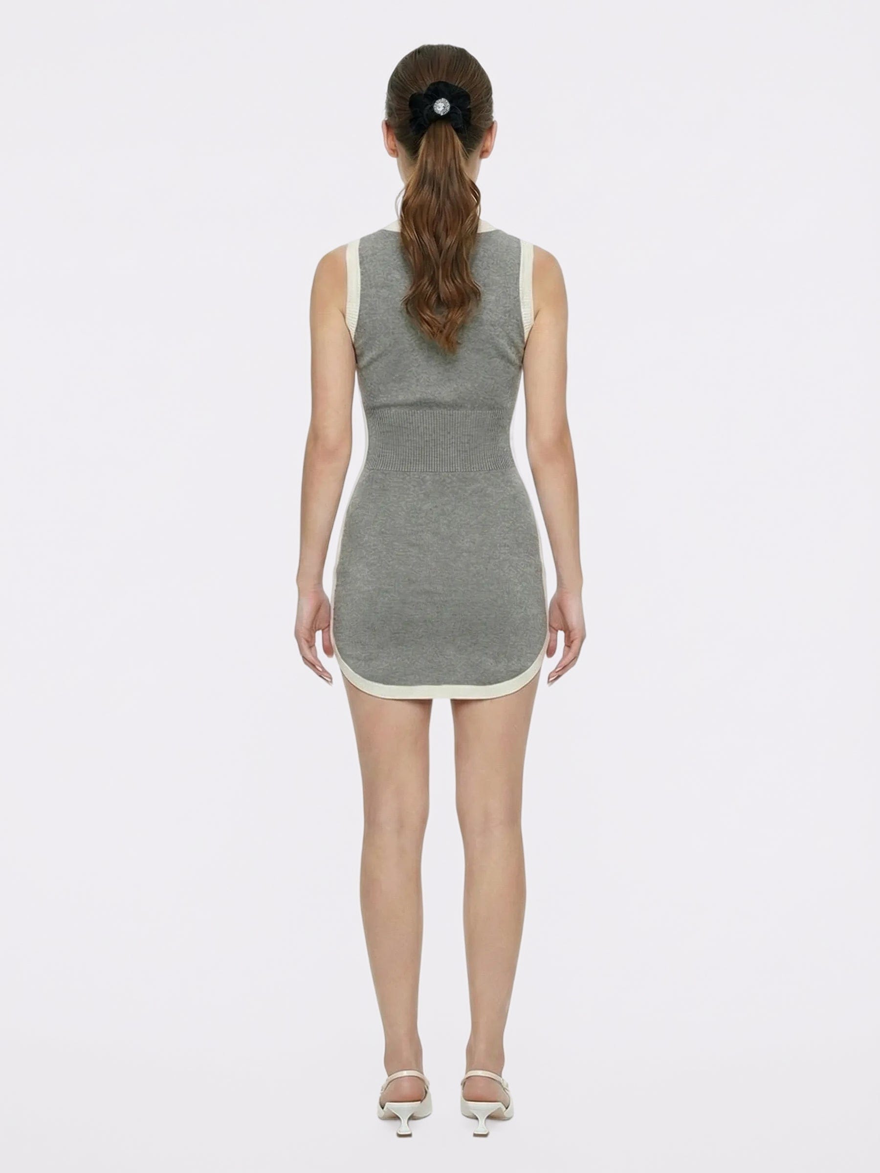 Wilhelmina Contrast-Trim Knit Grey Mini Dress made by Nana Jacqueline