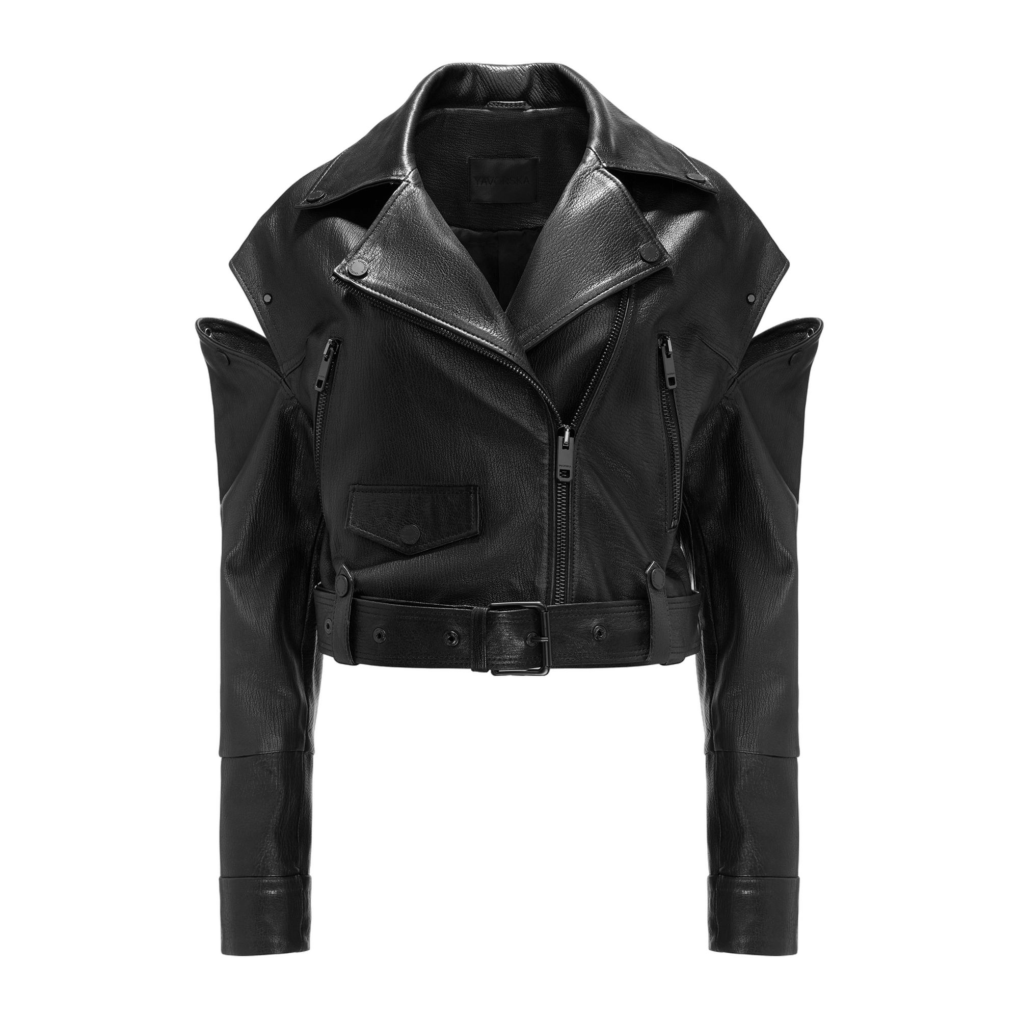 Cropped Biker Jacket In Black Leather made by YAVORSKA